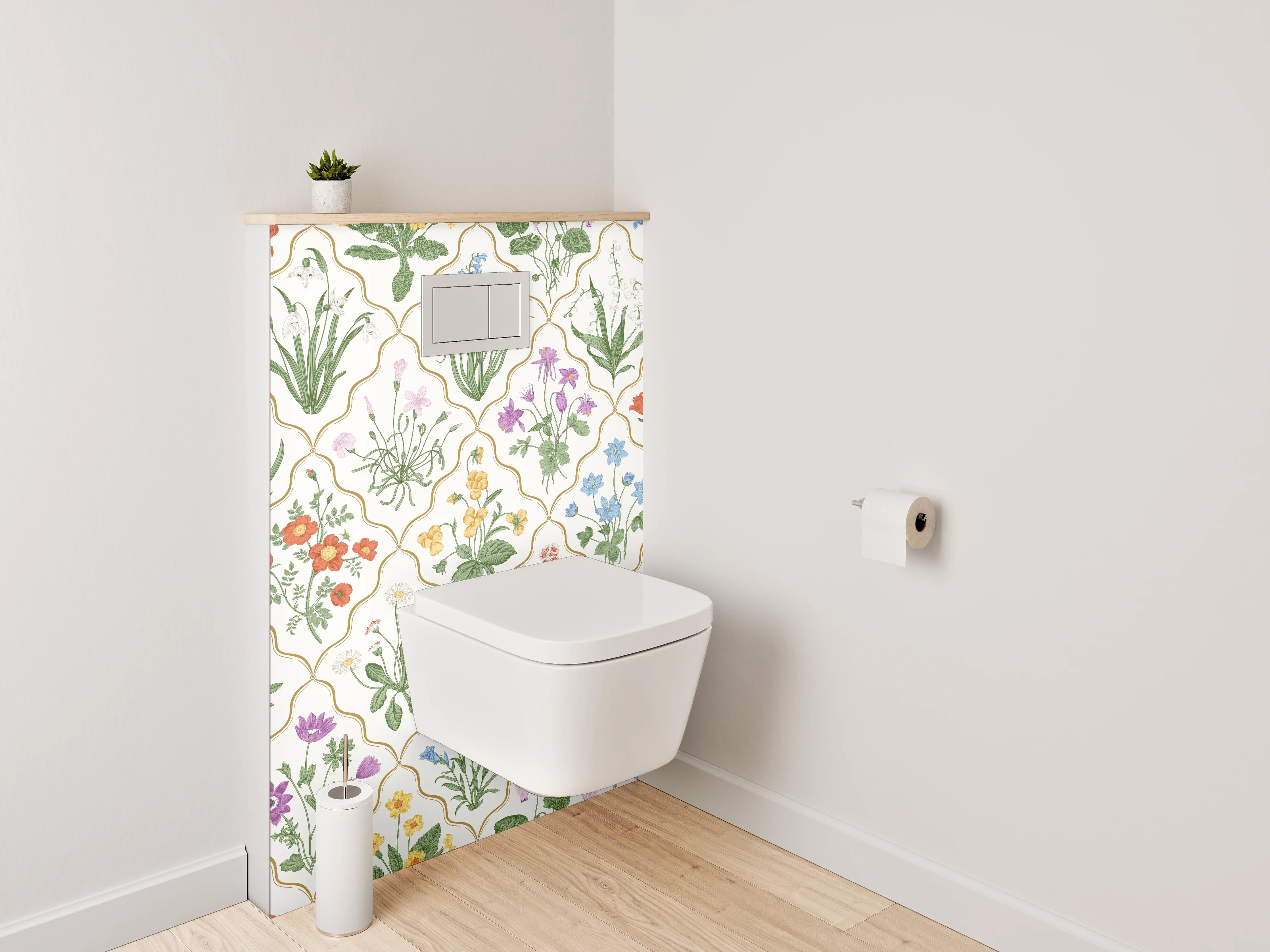 WC-Rückwand - Florales Aquarell-Muster zarte Farben