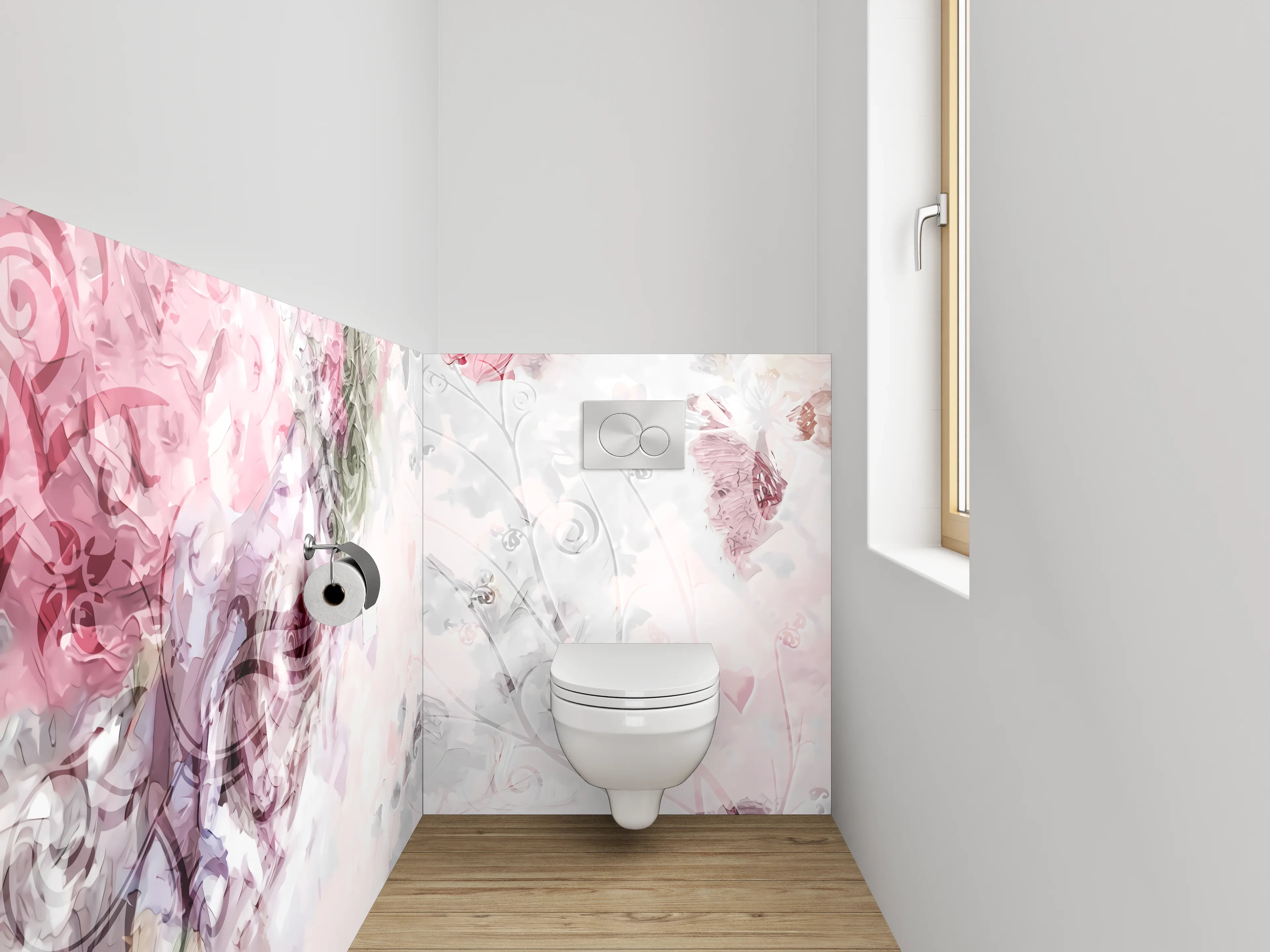 WC-Rückwand - Florales Aquarell in zarten Pastelltönen