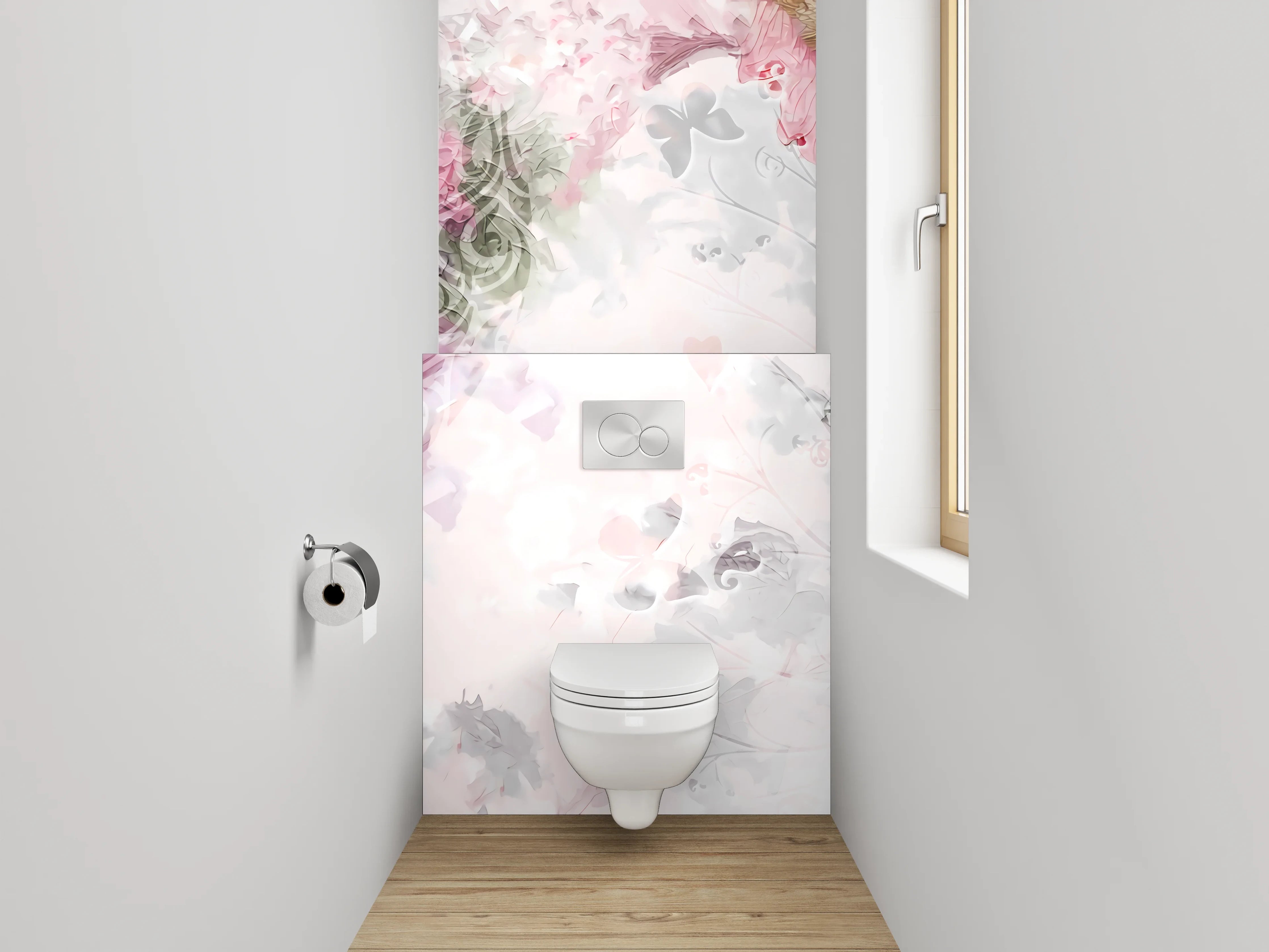 WC-Rückwand - Florales Aquarell in zarten Pastelltönen