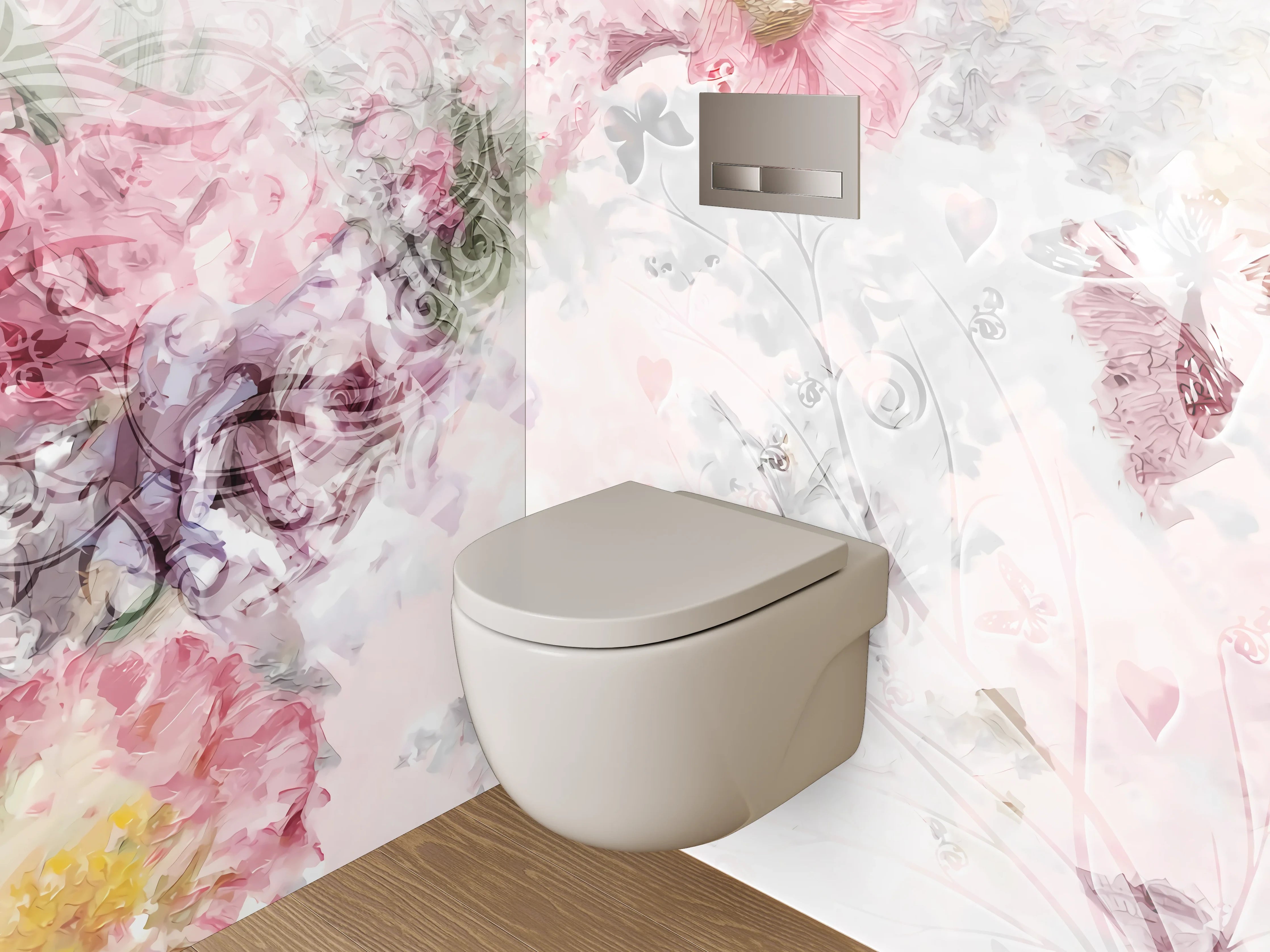 WC-Rückwand - Florales Aquarell in zarten Pastelltönen