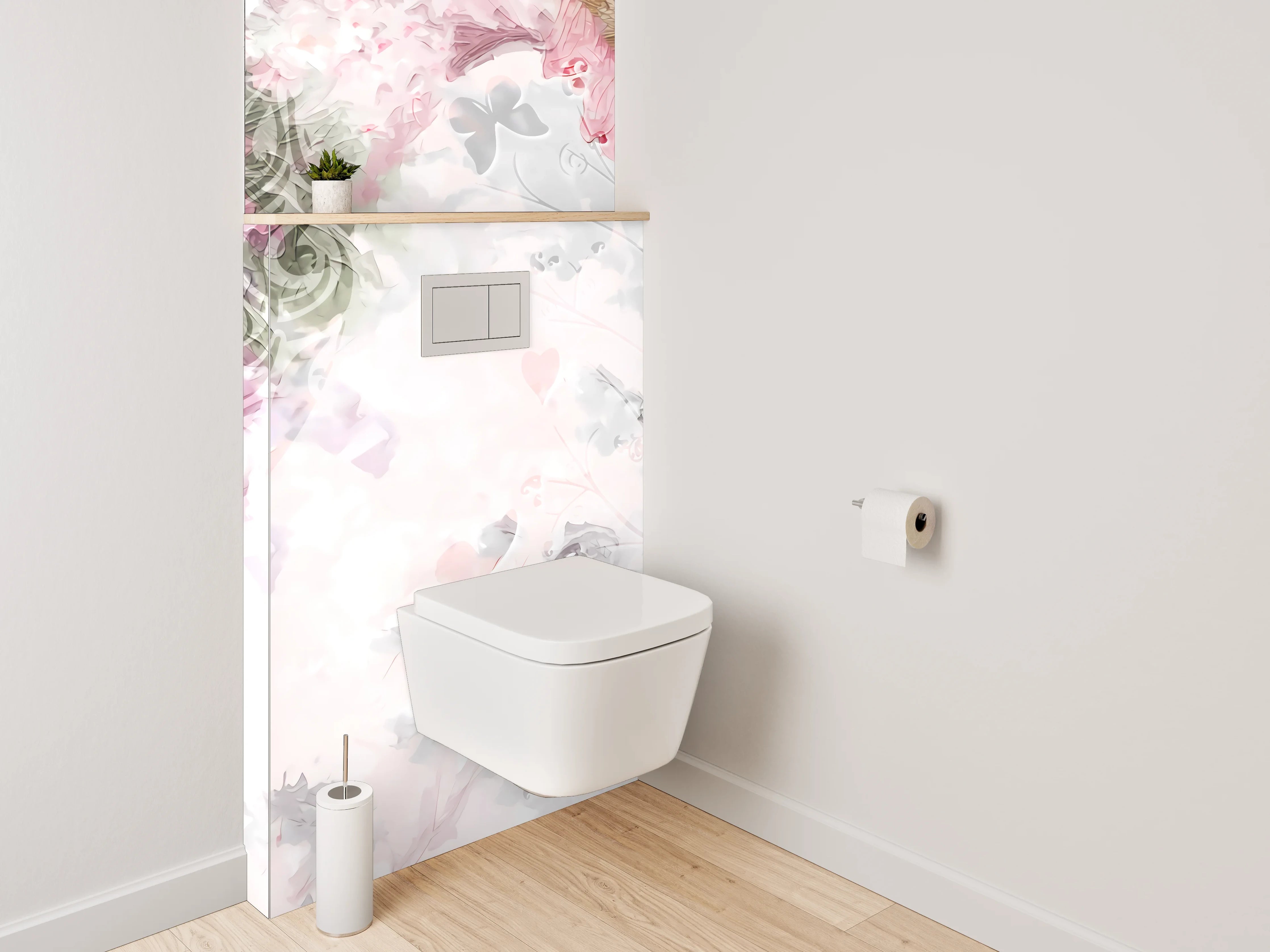 WC-Rückwand - Florales Aquarell in zarten Pastelltönen