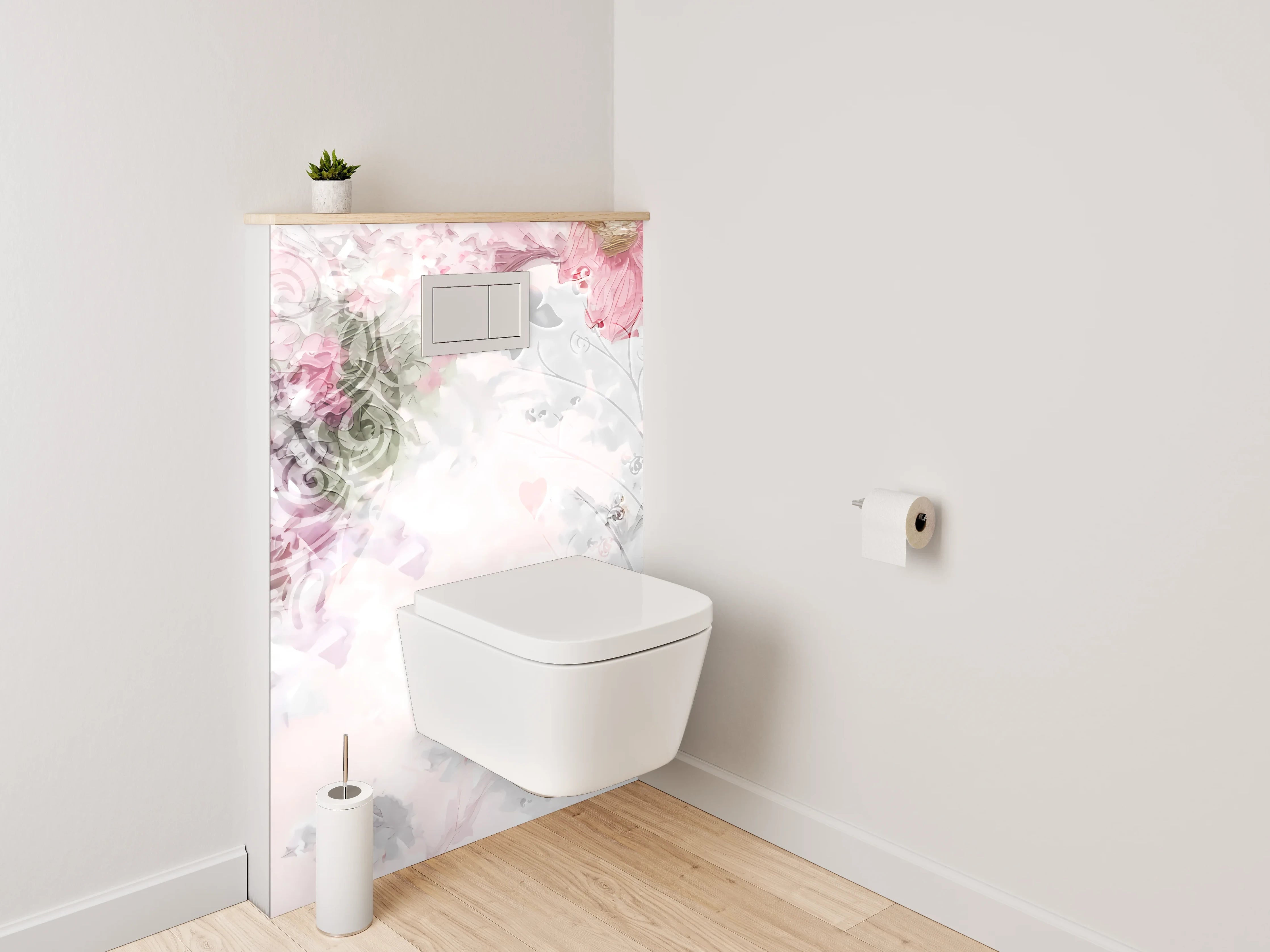 WC-Rückwand - Florales Aquarell in zarten Pastelltönen