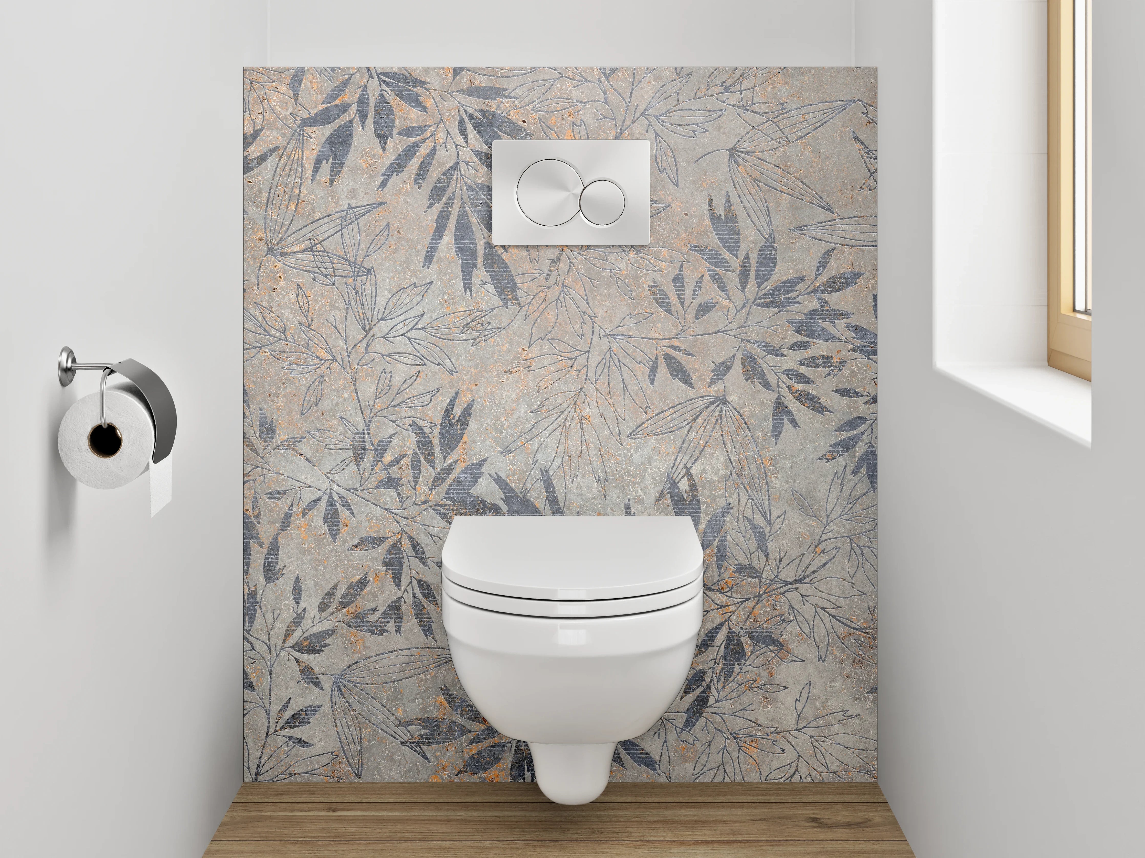 WC-Rückwand - Florales Blättermuster in Naturtönen