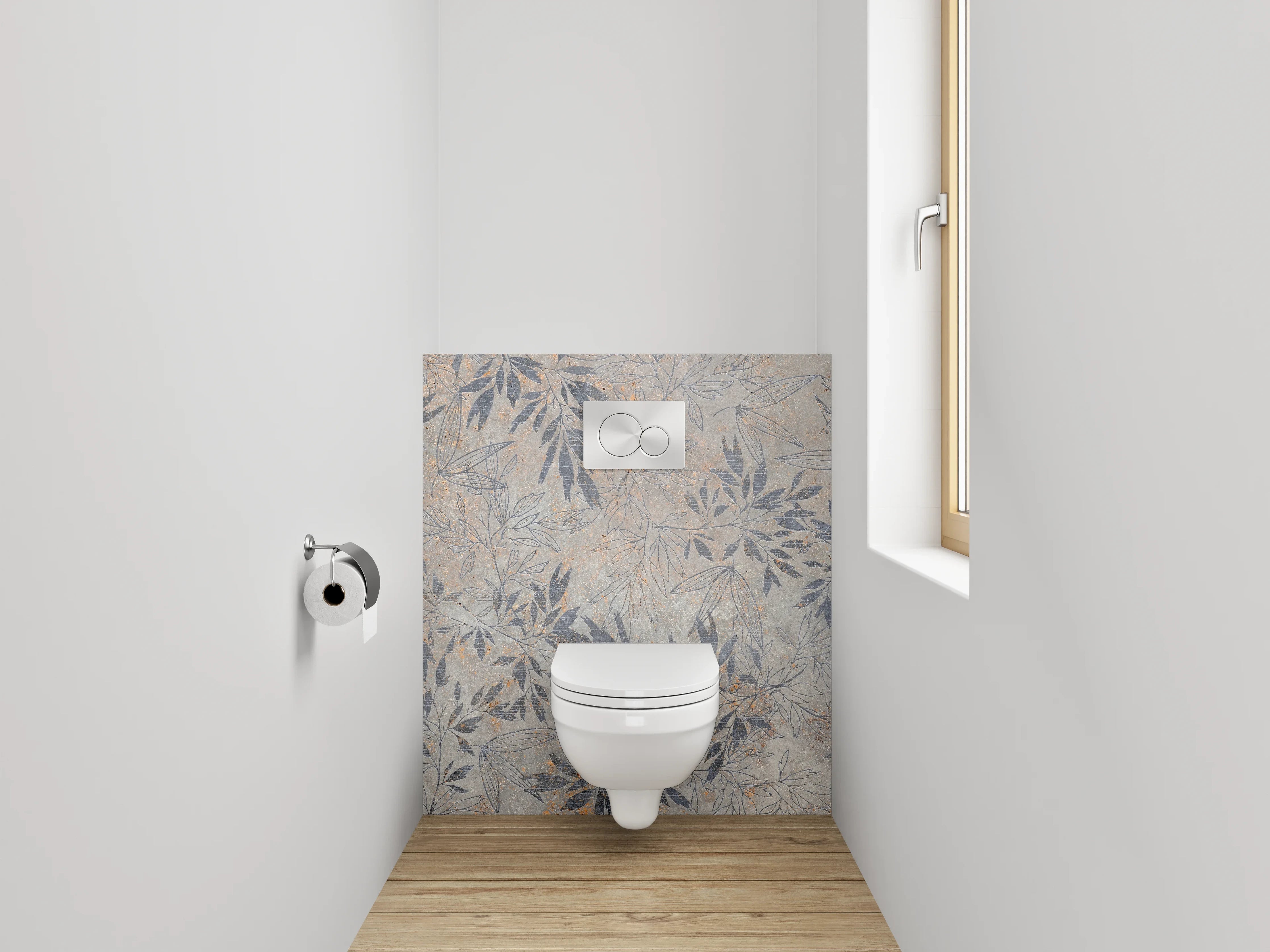 WC-Rückwand - Florales Blättermuster in Naturtönen