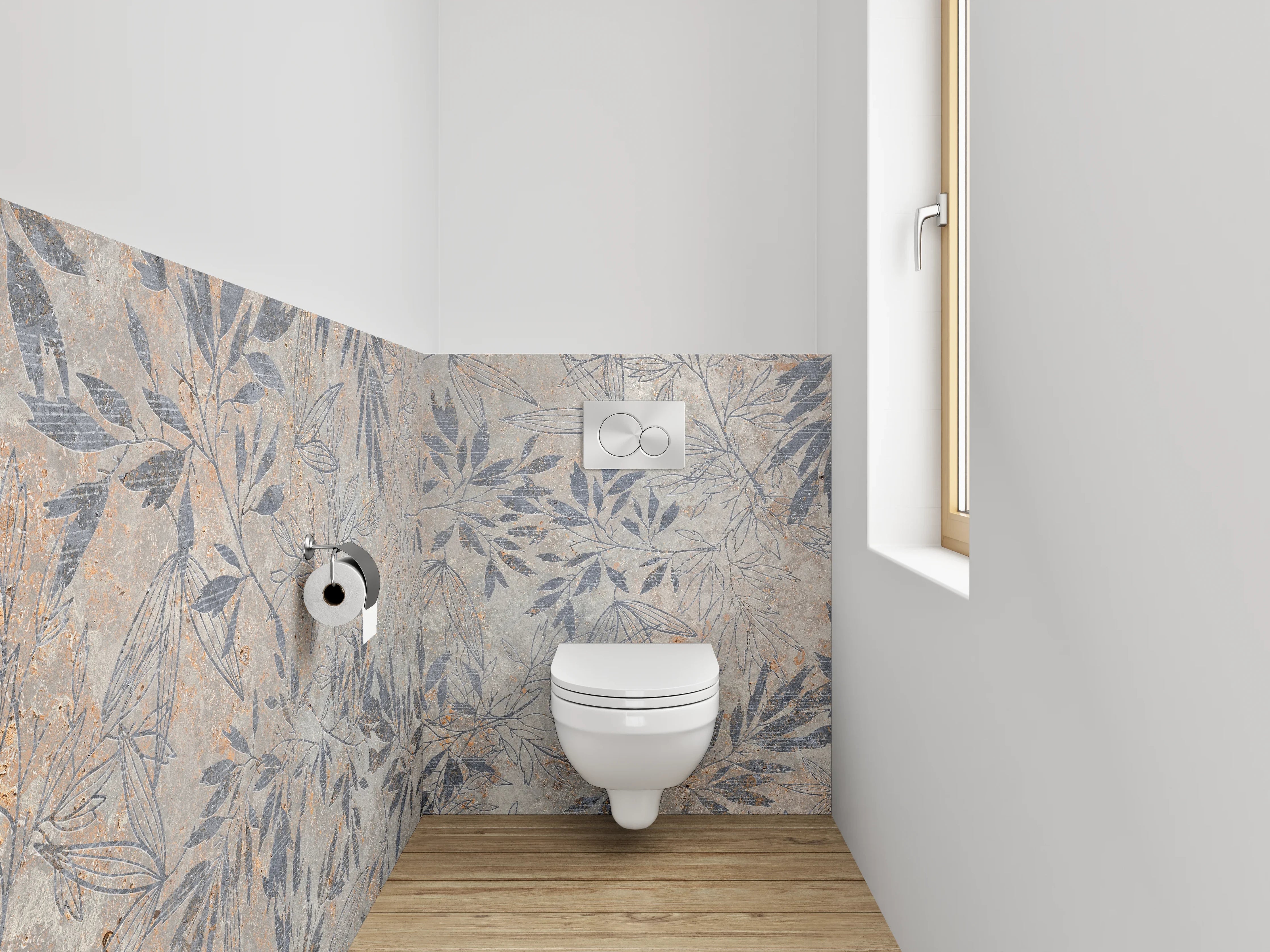 WC-Rückwand - Florales Blättermuster in Naturtönen