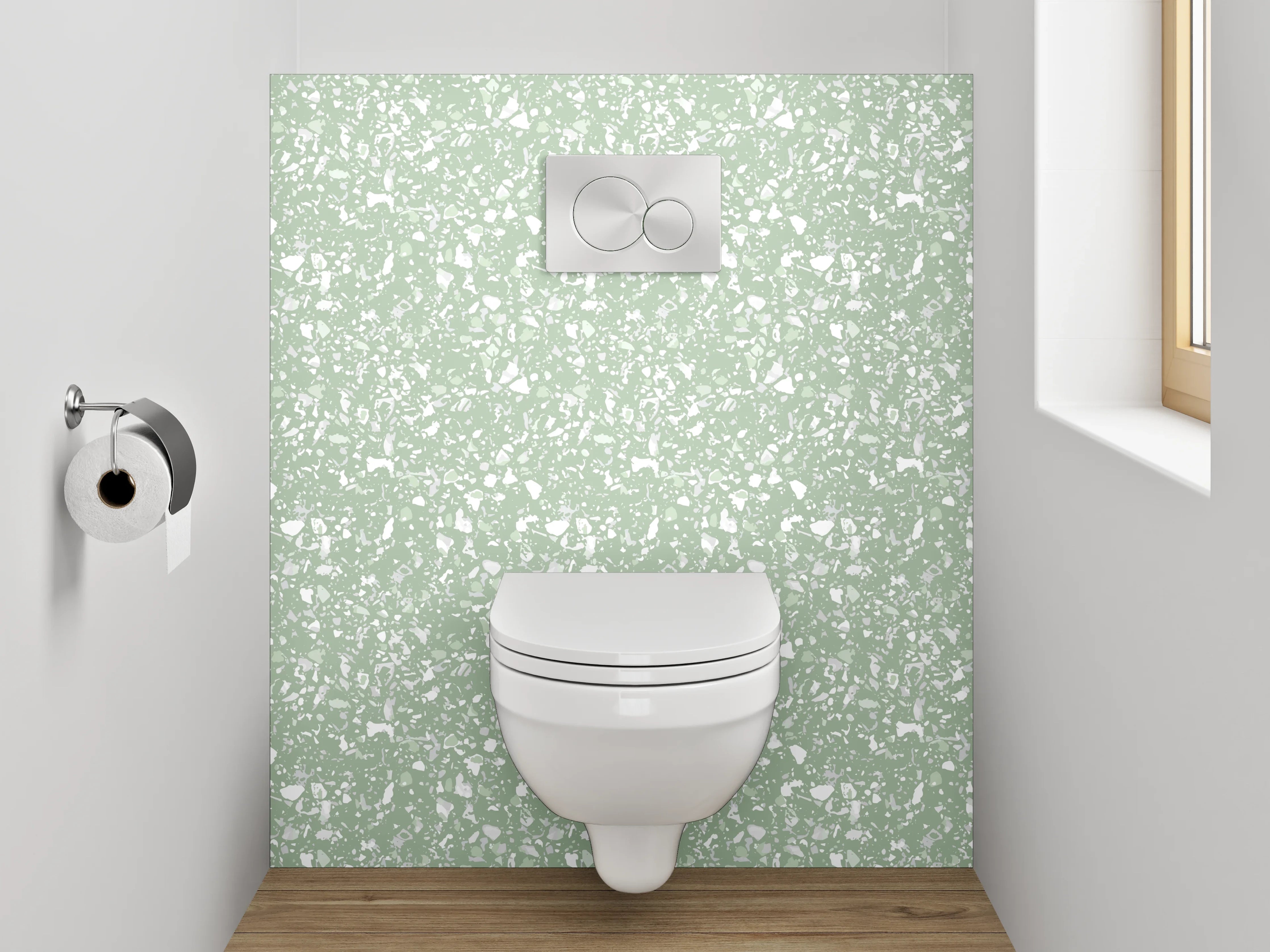 WC-Rückwand - Florales Blattmuster Grün Weiß