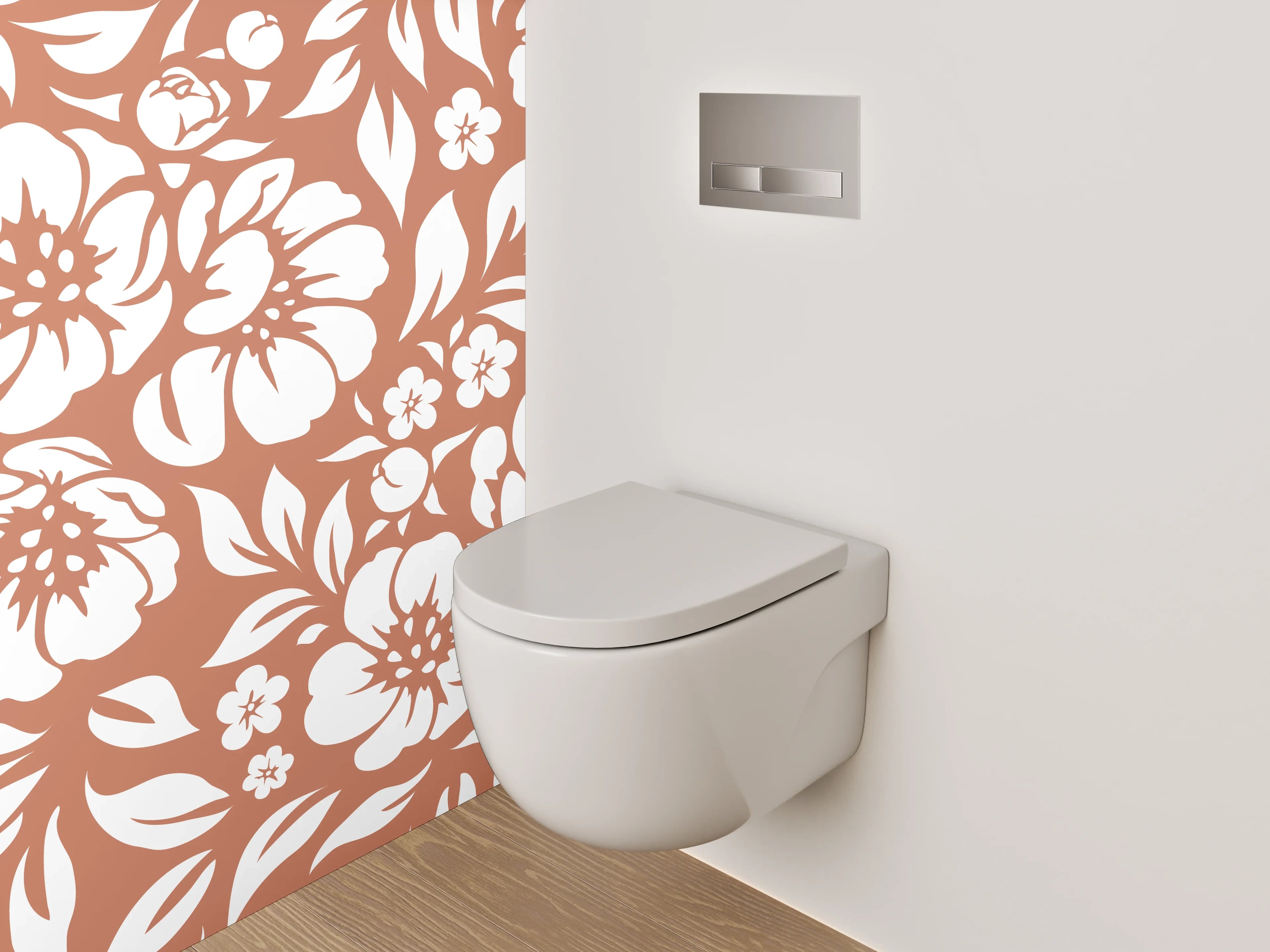 WC-Rückwand - Florales Blütenmuster Braun Weiß