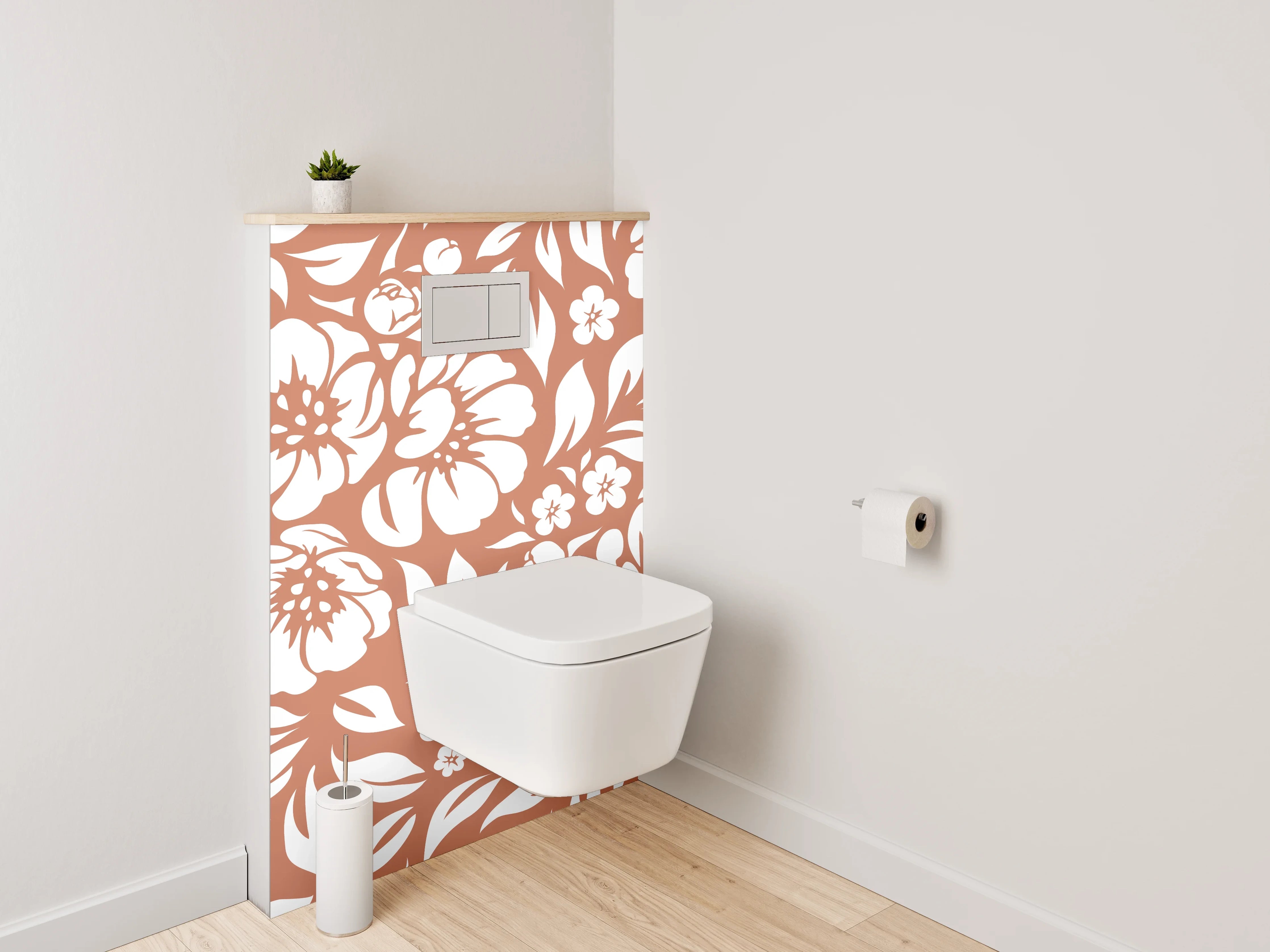 WC-Rückwand - Florales Blütenmuster Braun Weiß