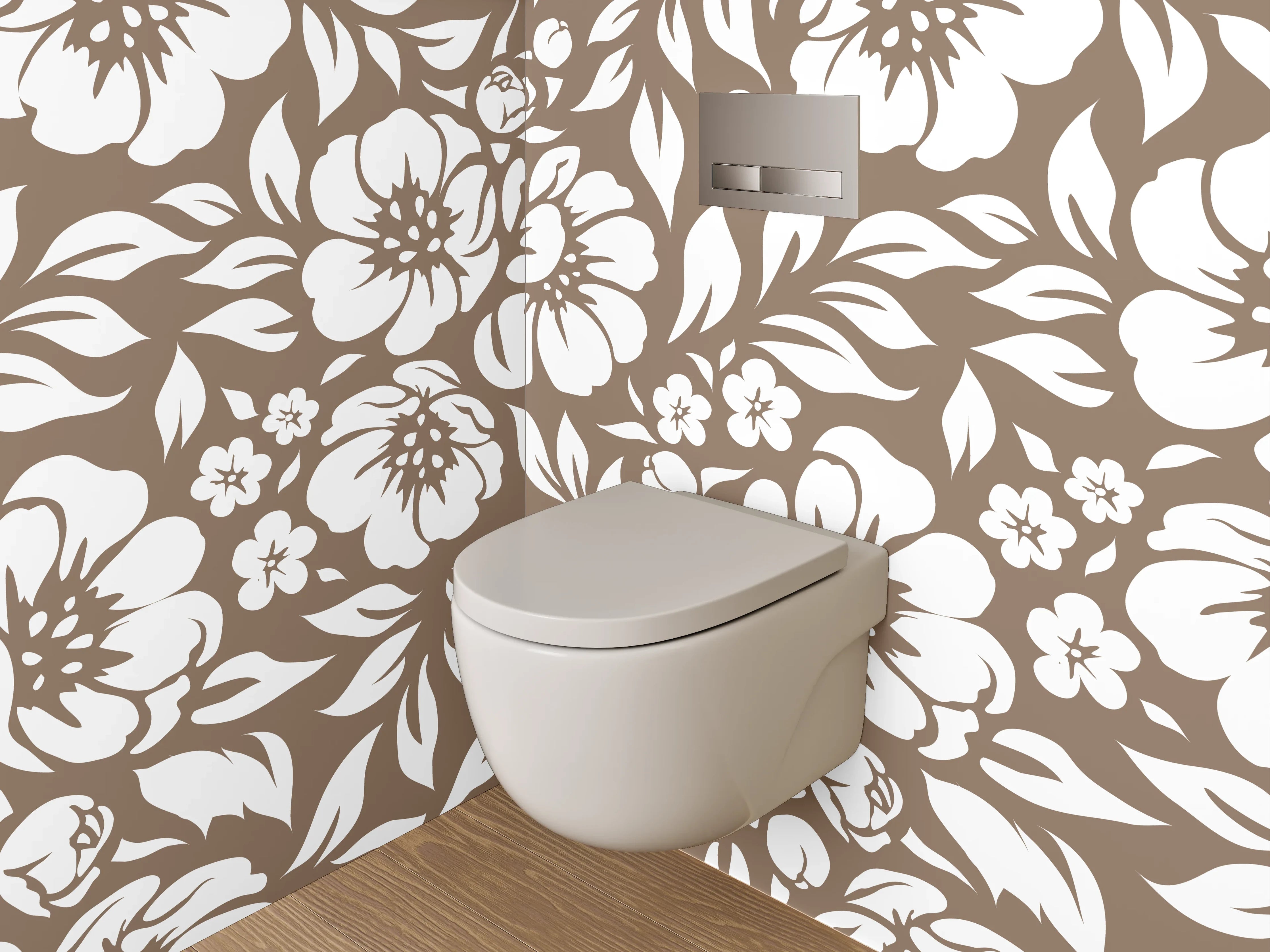 WC-Rückwand - Florales Blumenmuster Braun Weiß