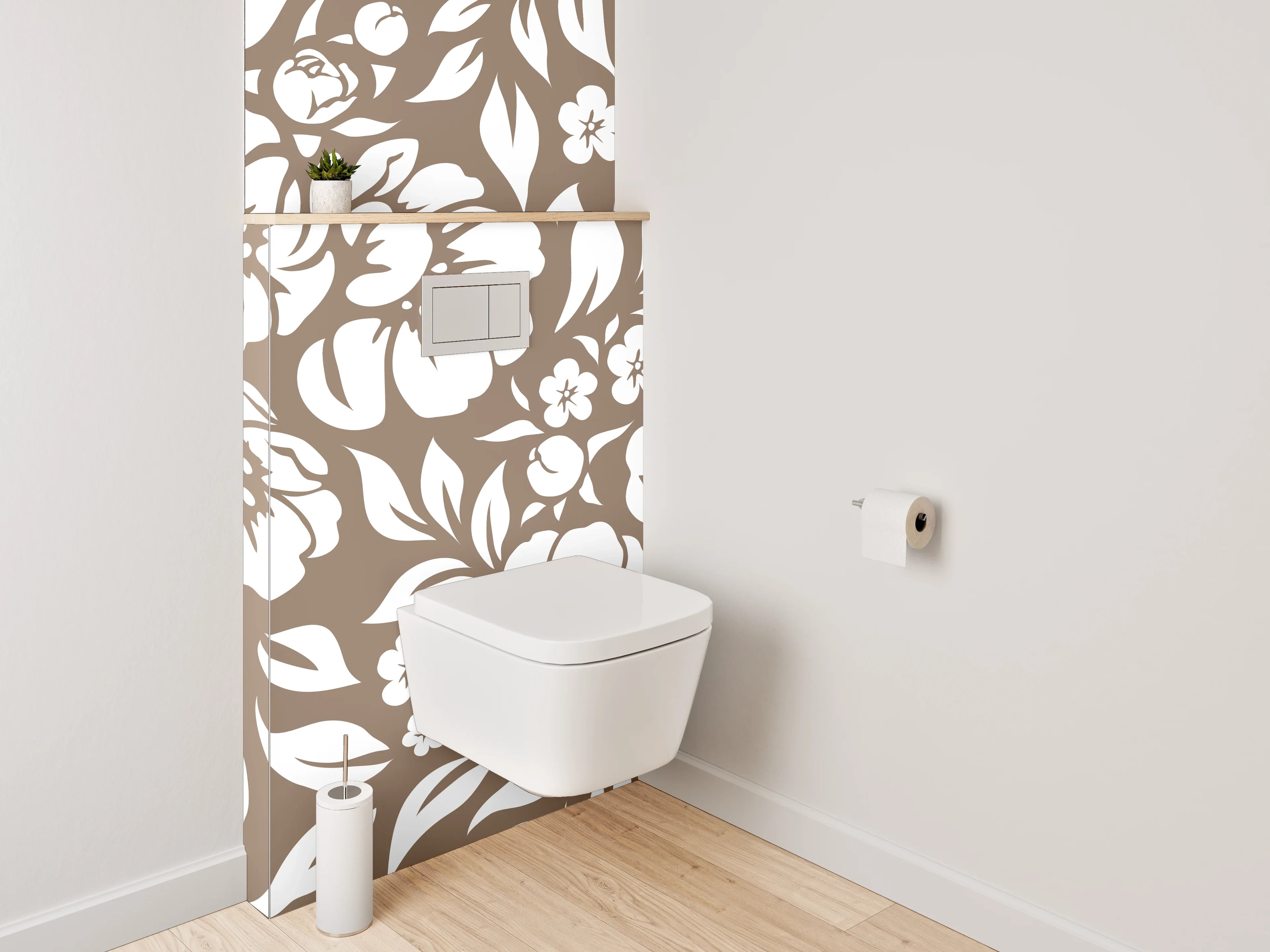 WC-Rückwand - Florales Blumenmuster Braun Weiß