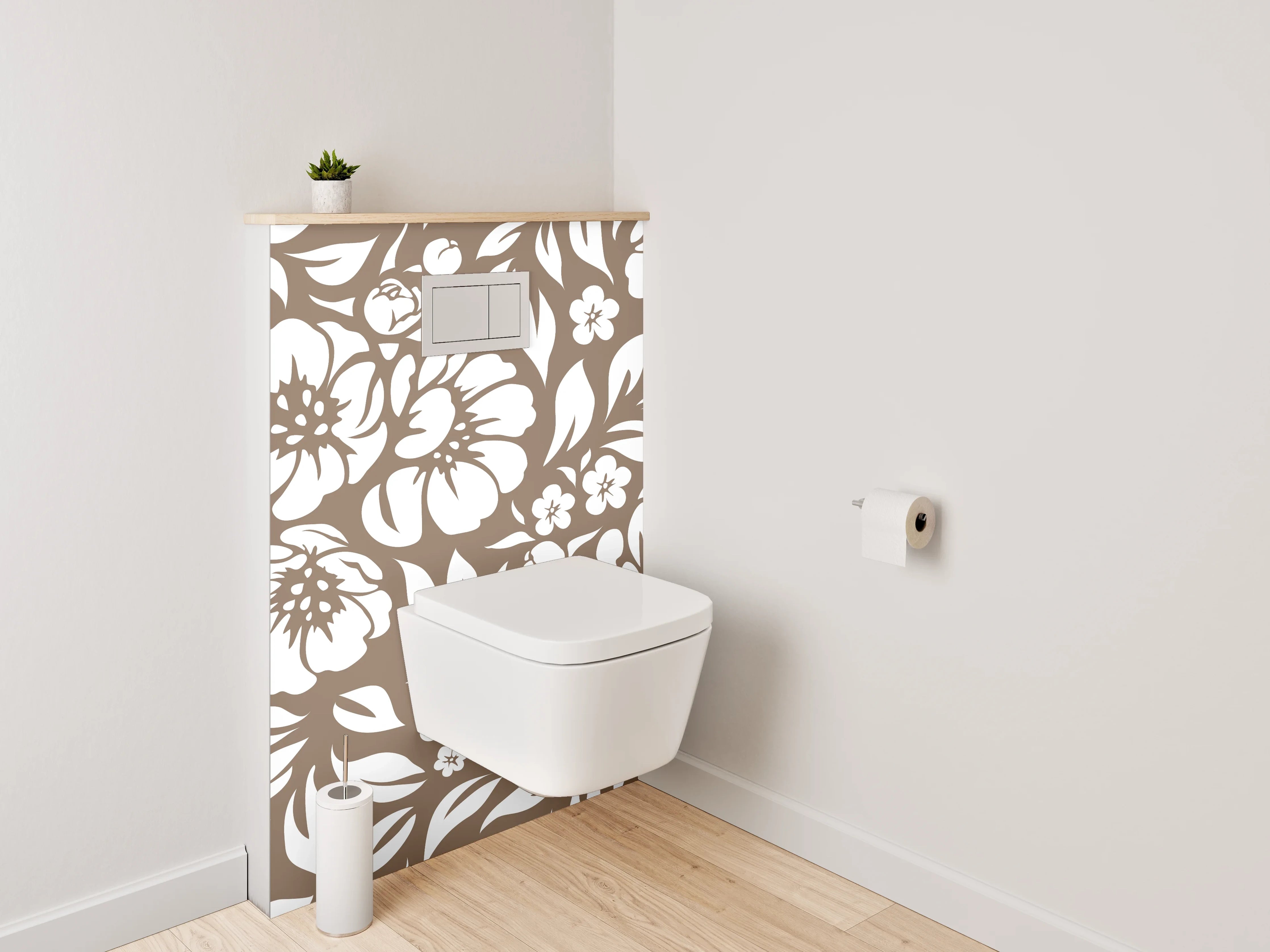 WC-Rückwand - Florales Blumenmuster Braun Weiß