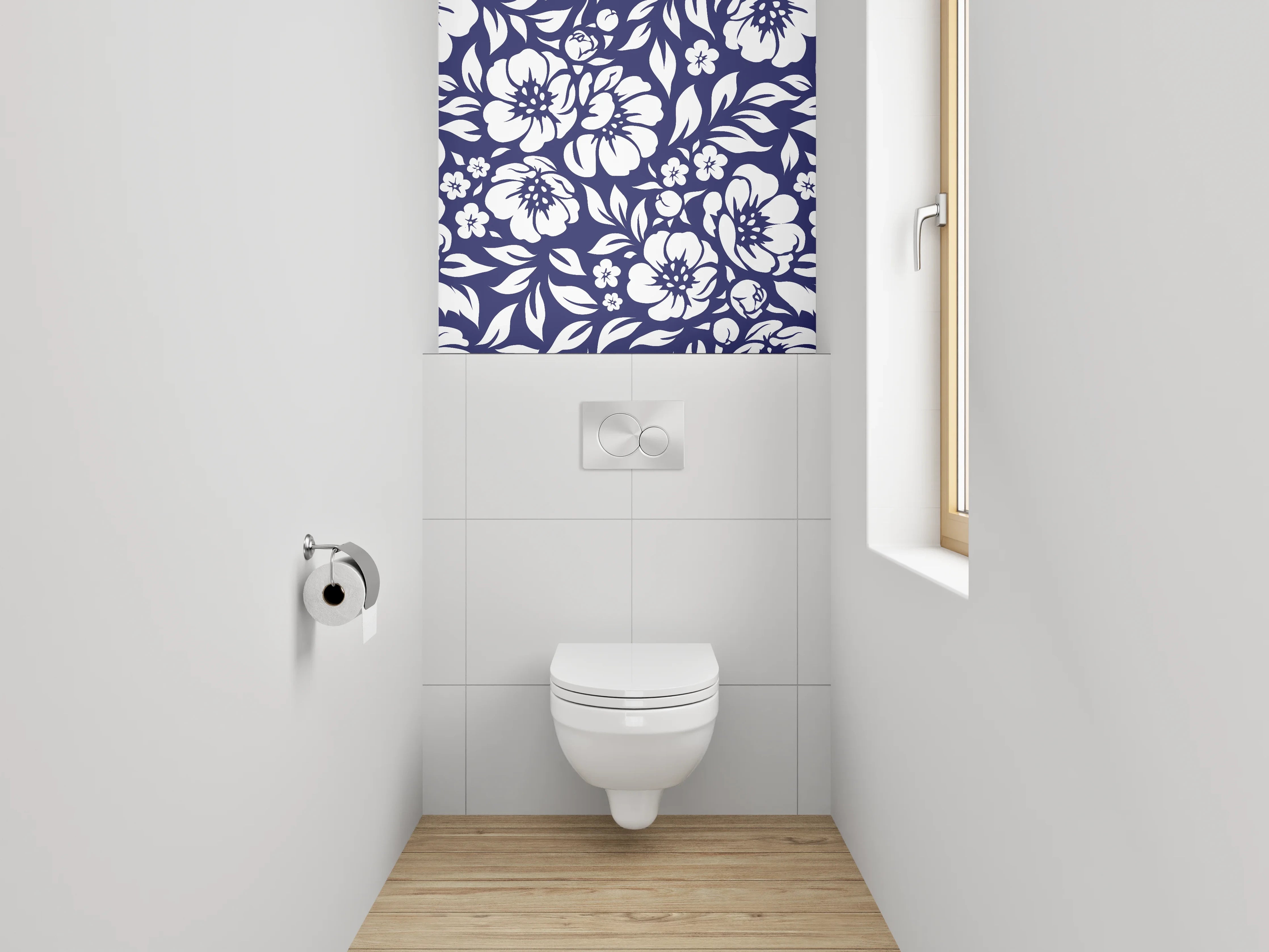 WC-Rückwand - Florales Blumenmuster Navy Weiß