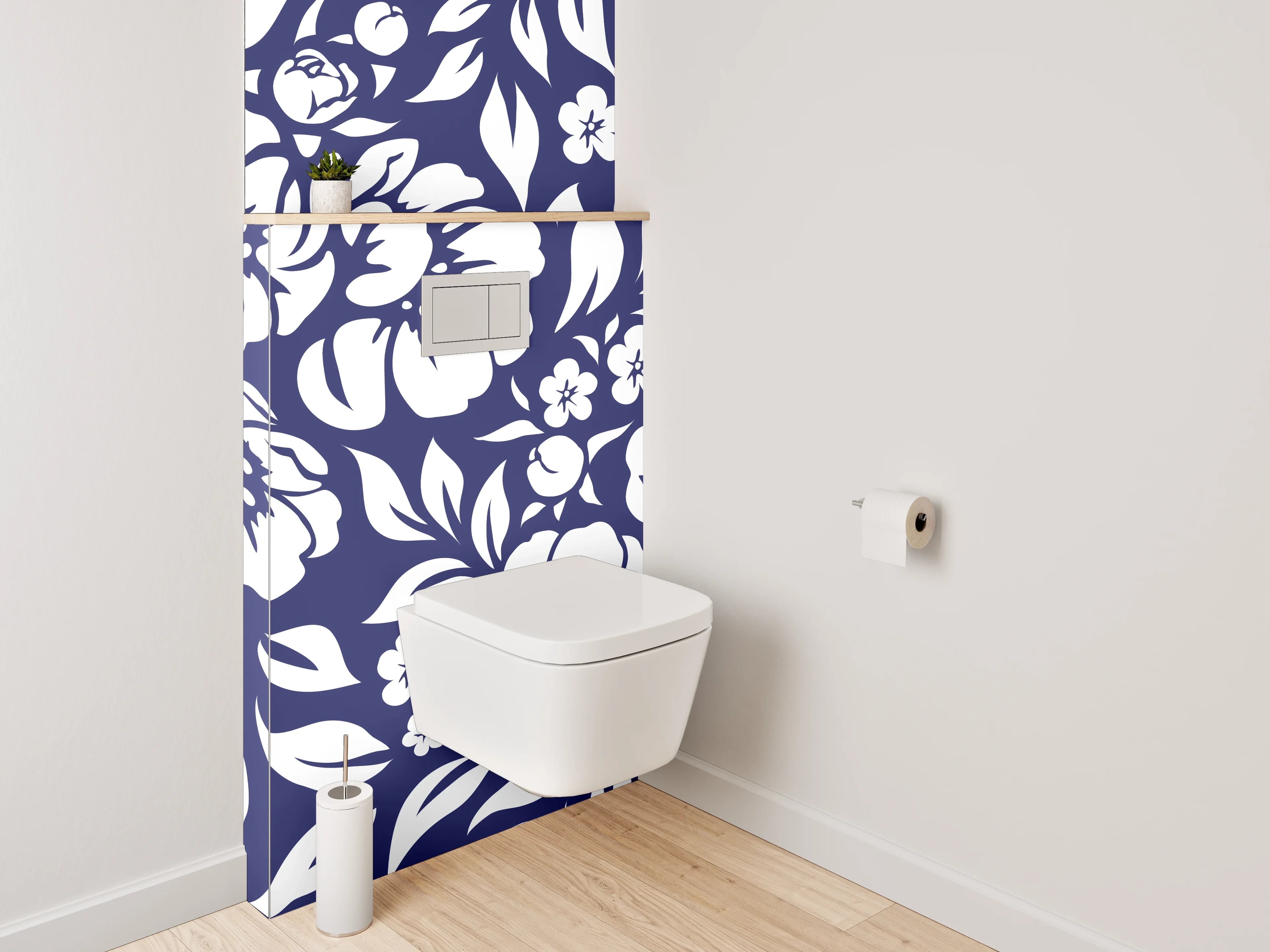 WC-Rückwand - Florales Blumenmuster Navy Weiß