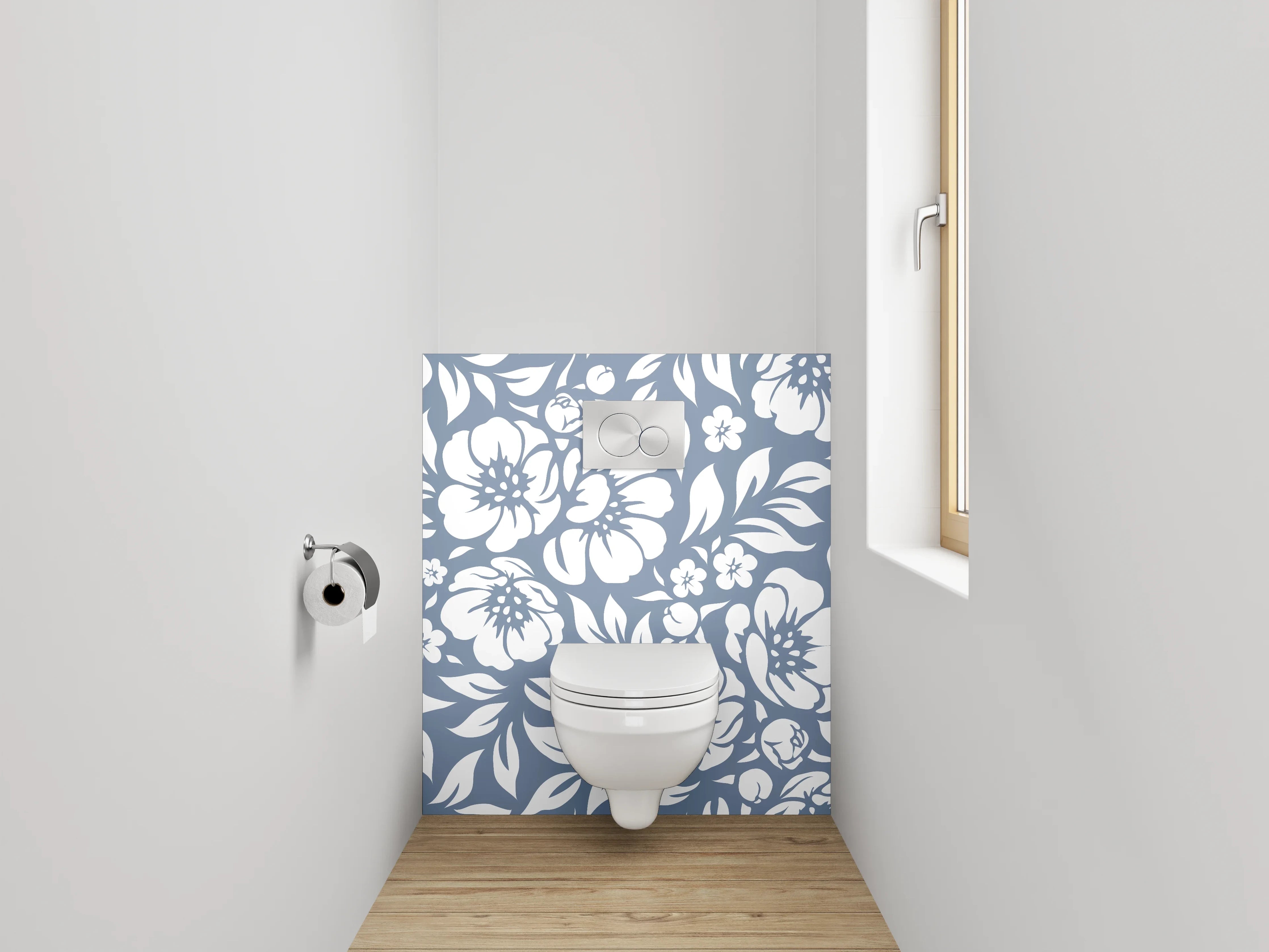 WC-Rückwand - Florales Blumenmuster Weiß-Grau