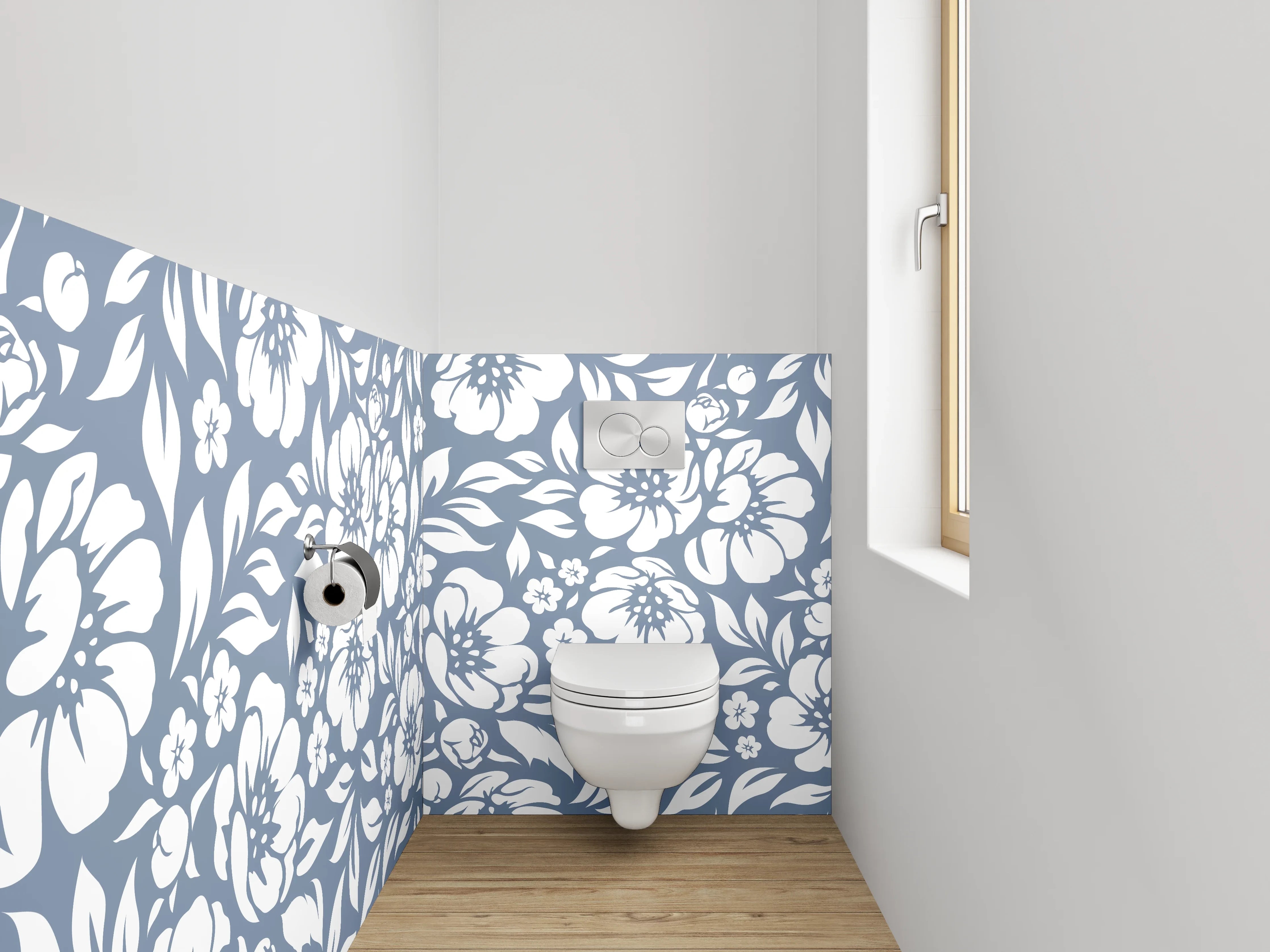 WC-Rückwand - Florales Blumenmuster Weiß-Grau