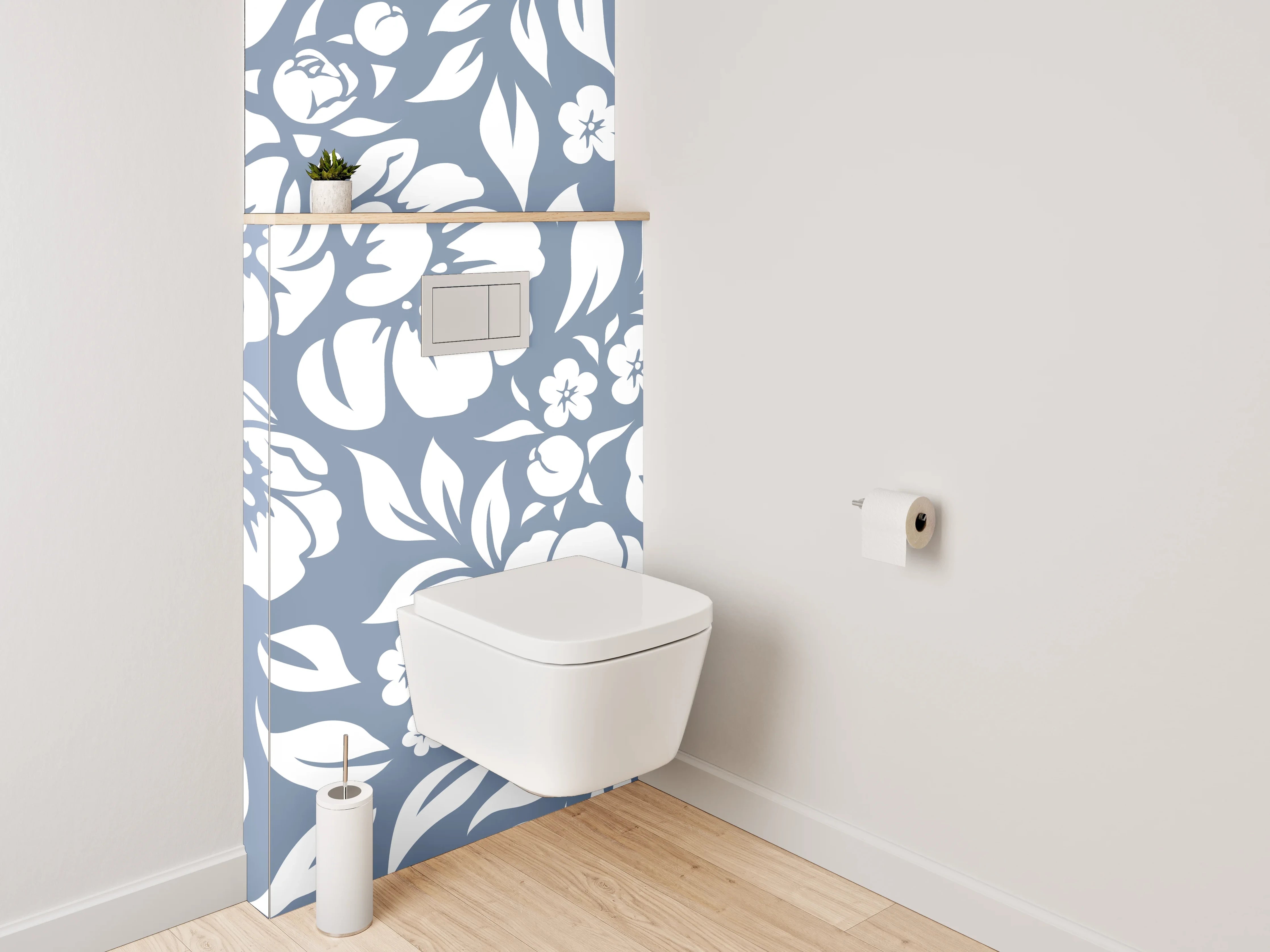 WC-Rückwand - Florales Blumenmuster Weiß-Grau