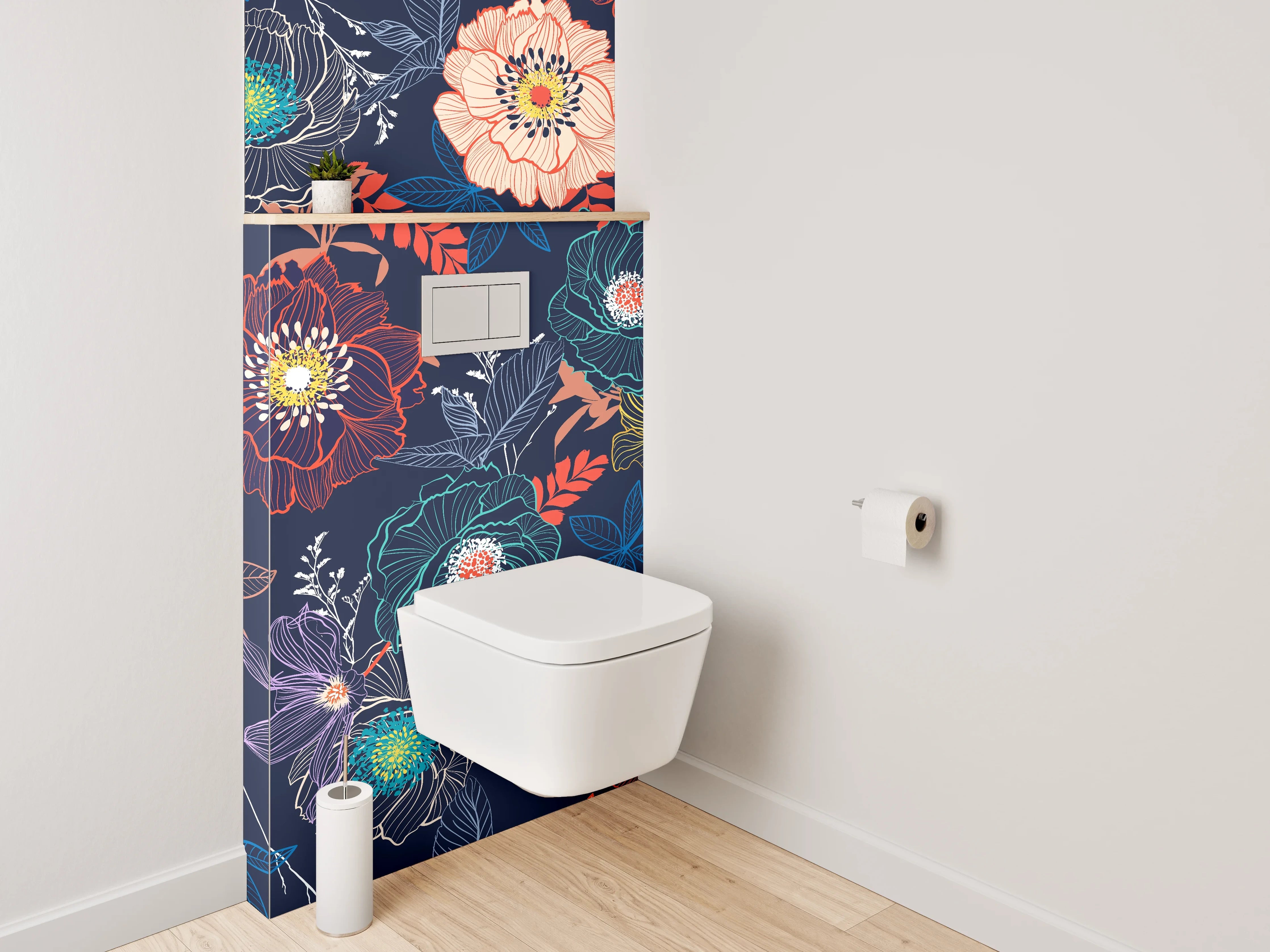 WC-Rückwand - Florales Boho-Blumenmuster Dunkelblau