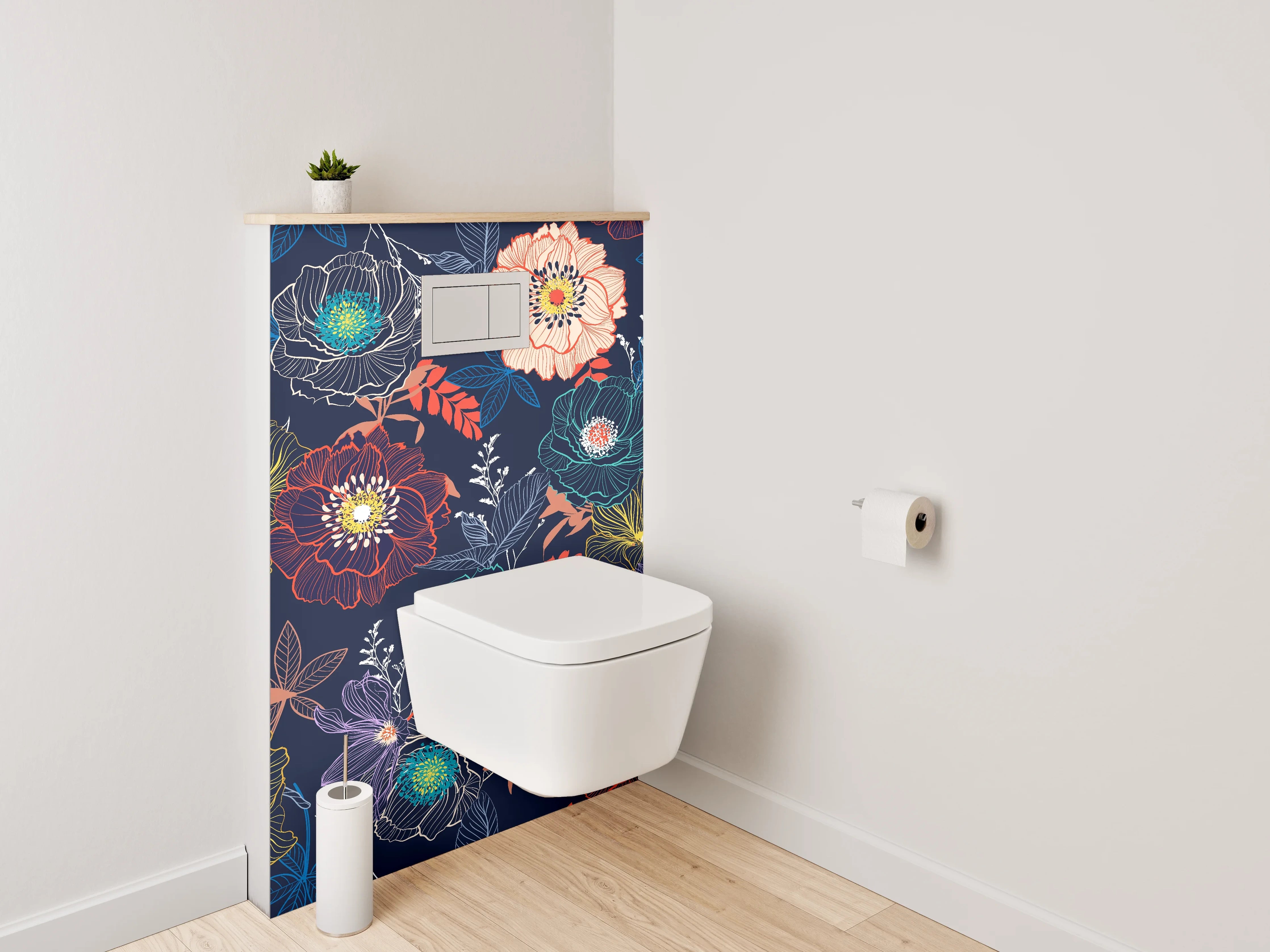 WC-Rückwand - Florales Boho-Blumenmuster Dunkelblau