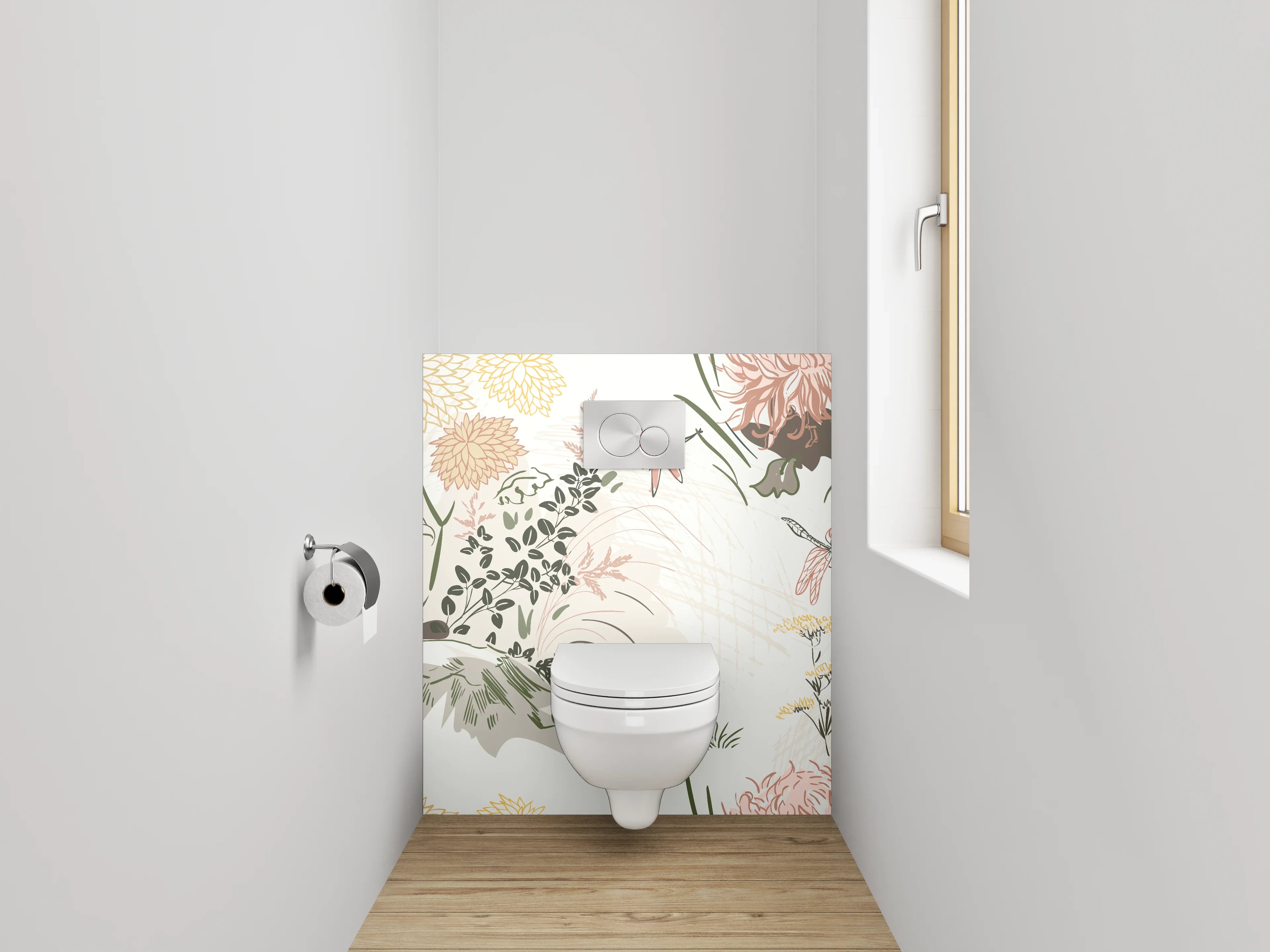 WC-Rückwand - Florales Lineart Aquarell Beige