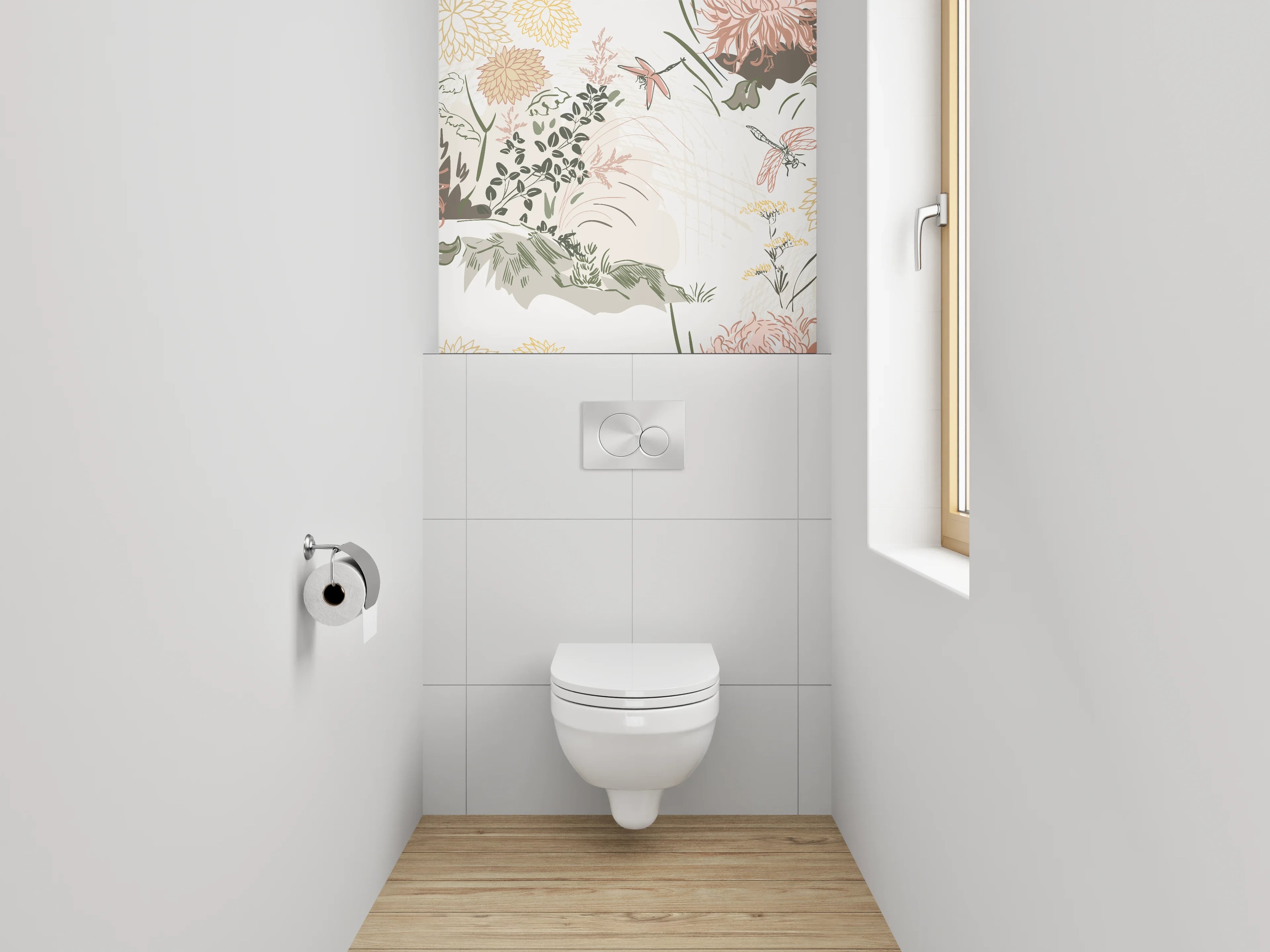 WC-Rückwand - Florales Lineart Aquarell Beige