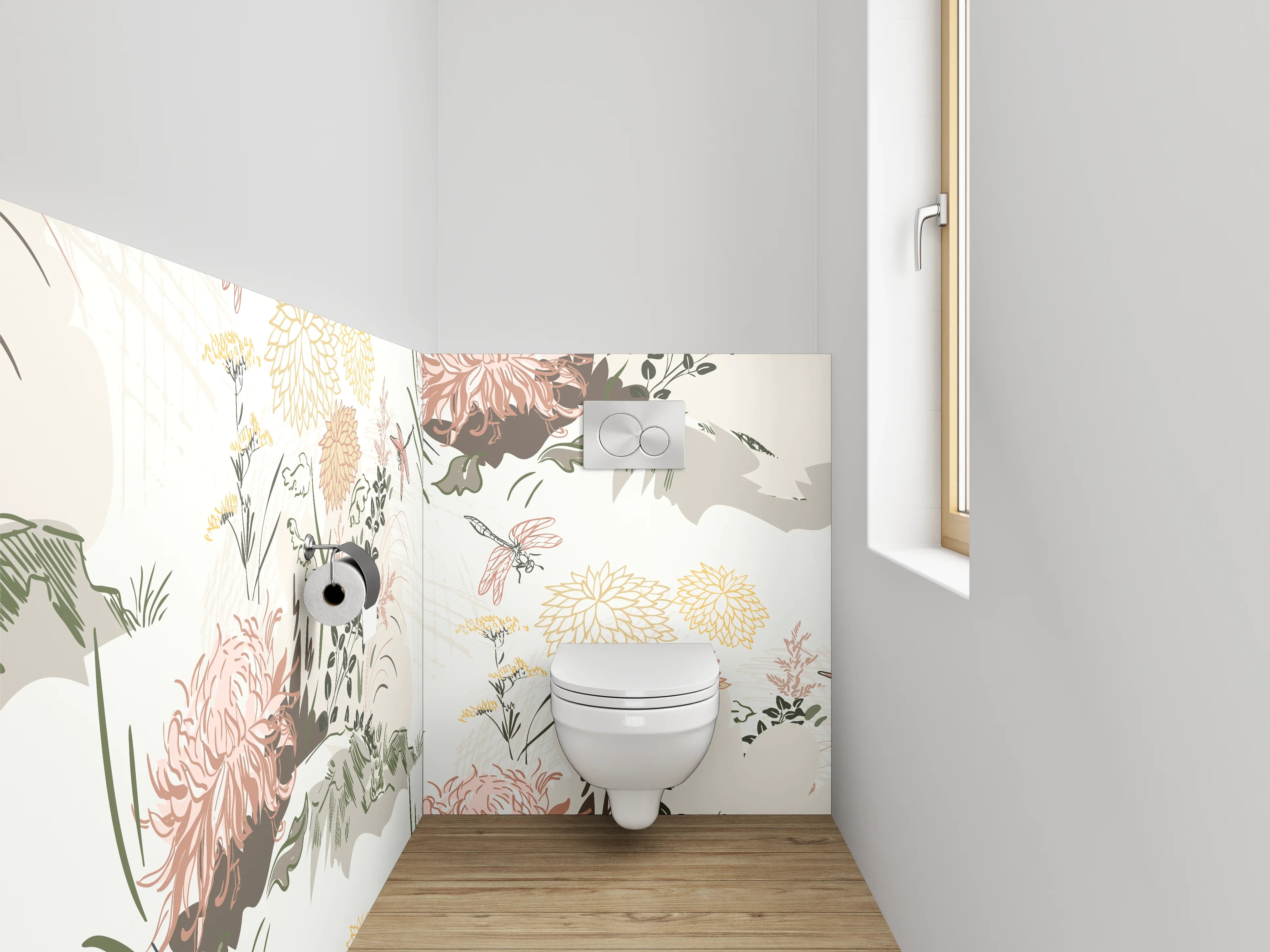 WC-Rückwand - Florales Lineart Aquarell Beige