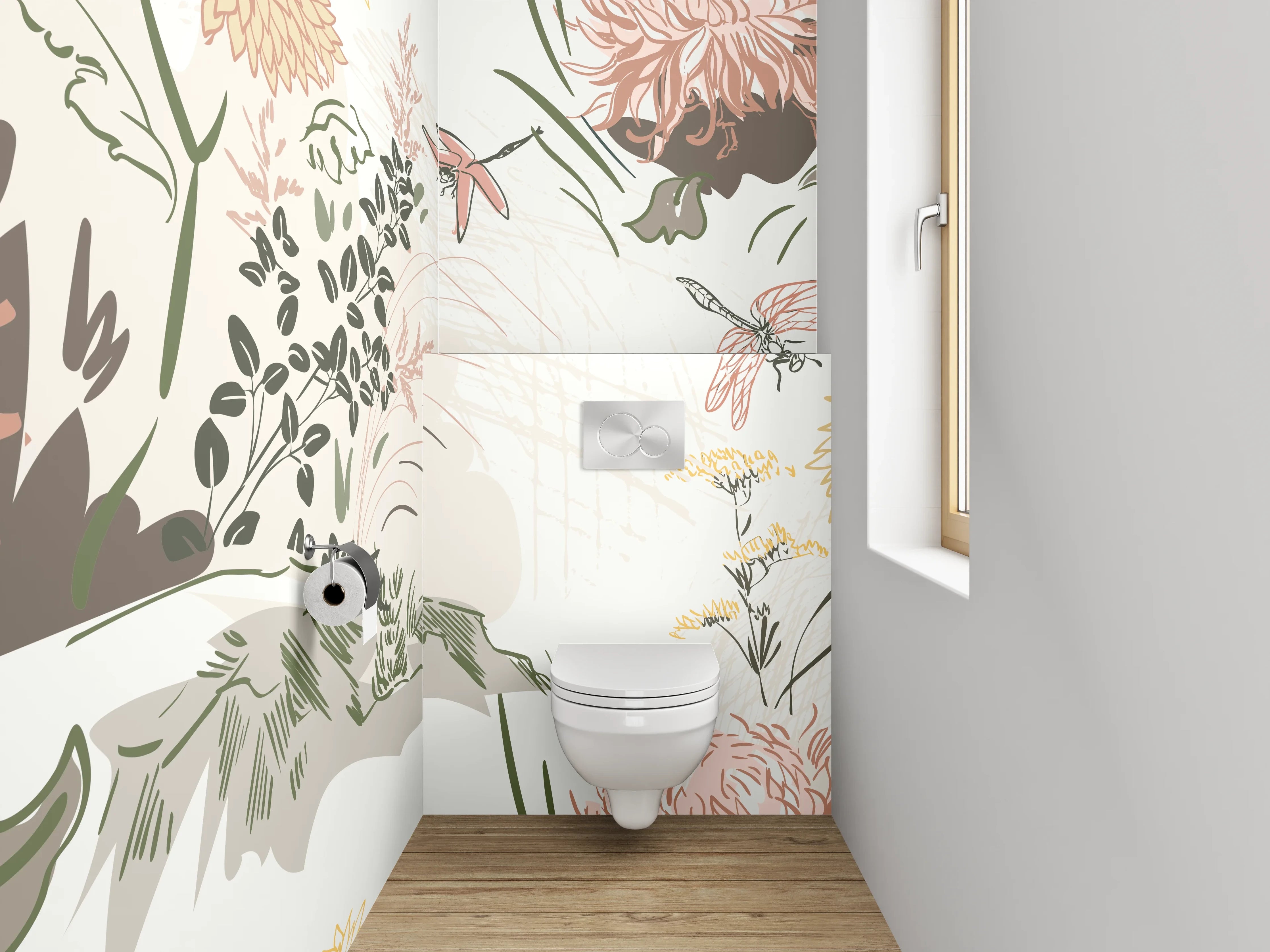 WC-Rückwand - Florales Lineart Aquarell Beige