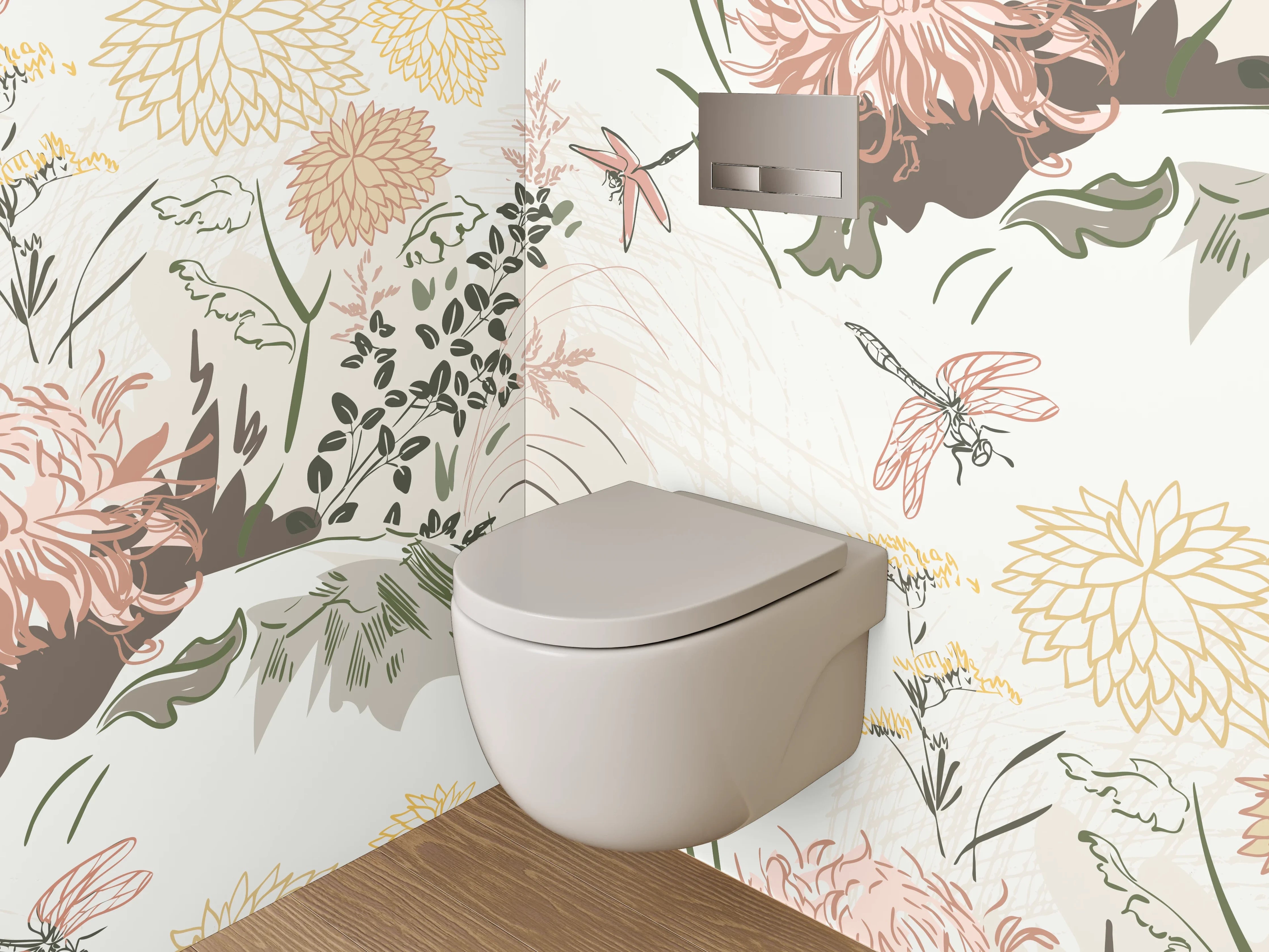 WC-Rückwand - Florales Lineart Aquarell Beige