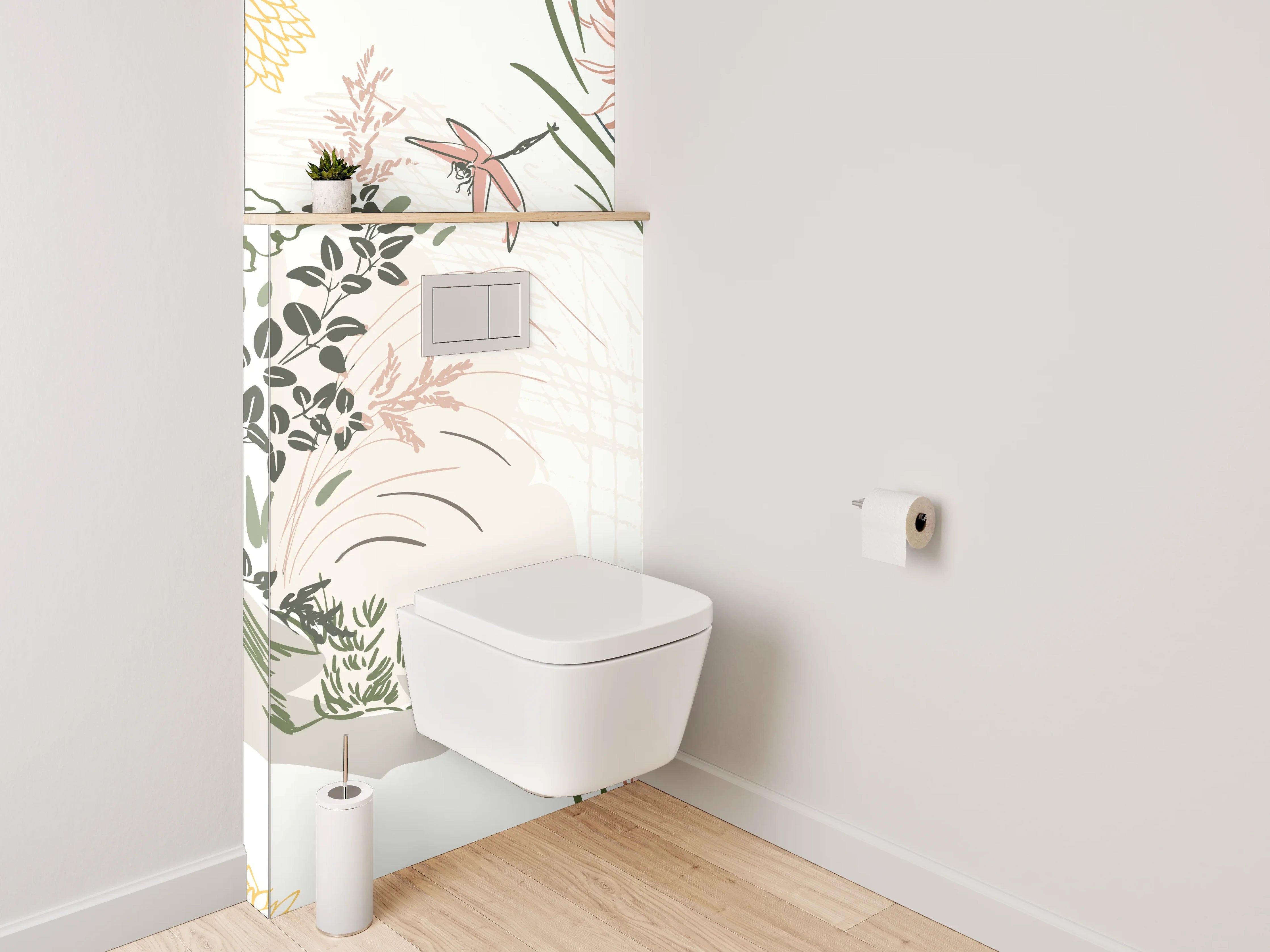 WC-Rückwand - Florales Lineart Aquarell Beige