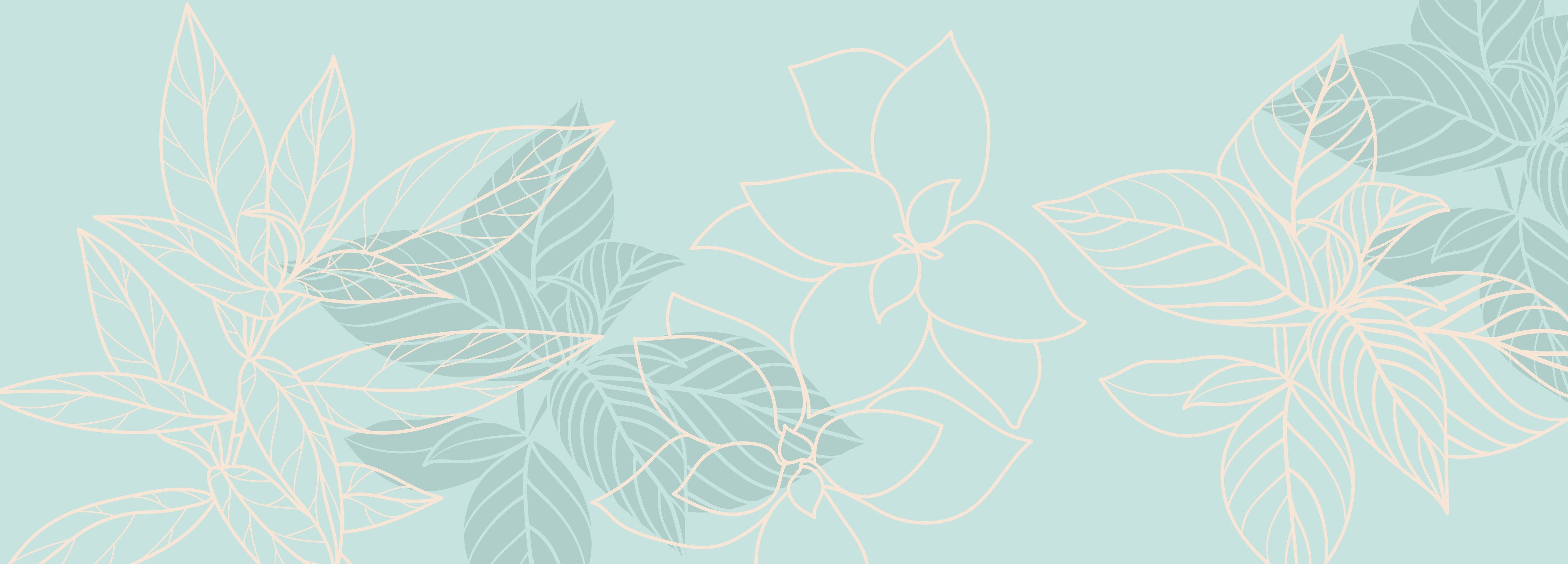 WC-Rückwand-Florales Lineart-Muster auf Hellblau