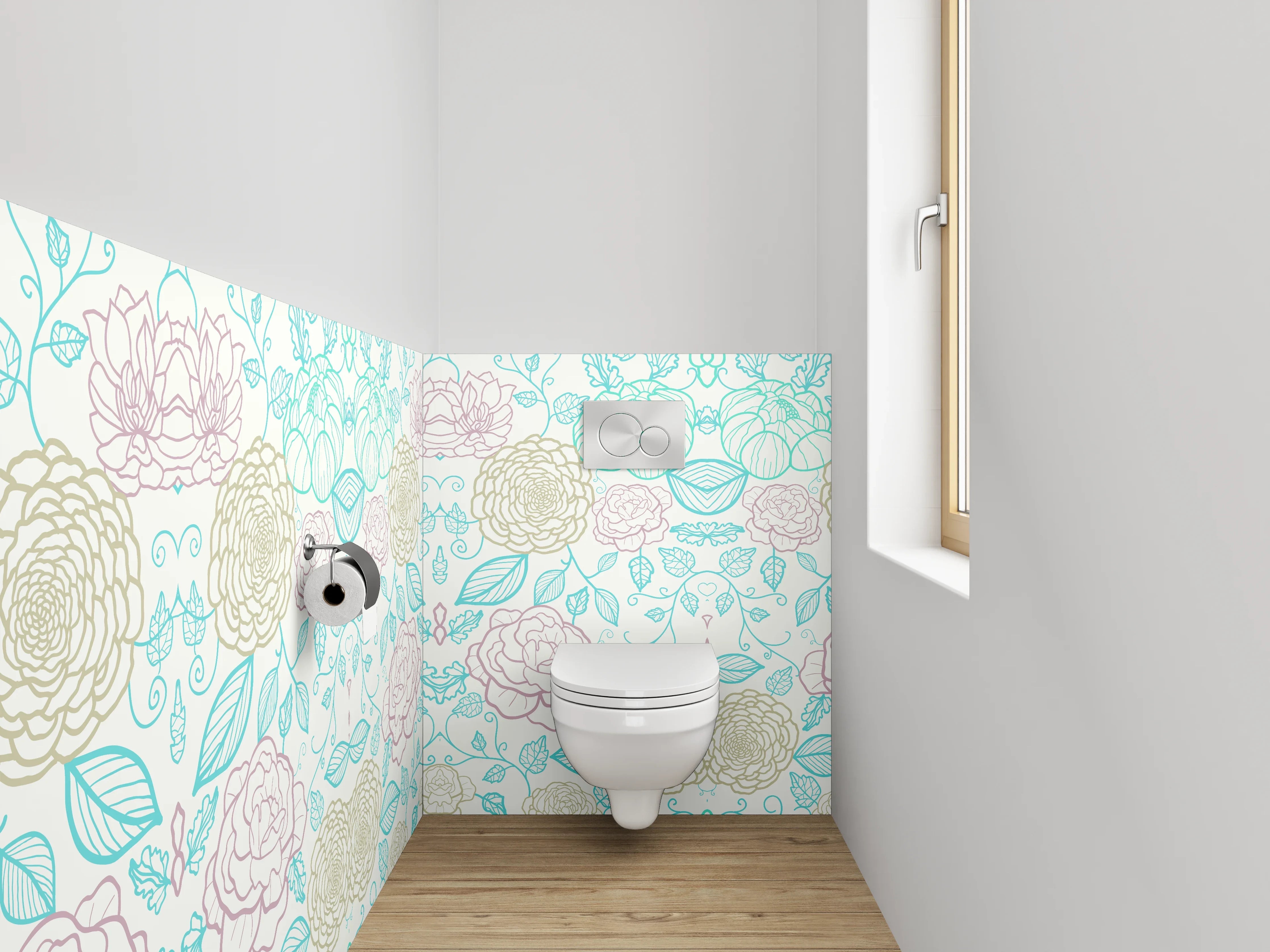 WC-Rückwand - Florales Lineart Muster in Pastell