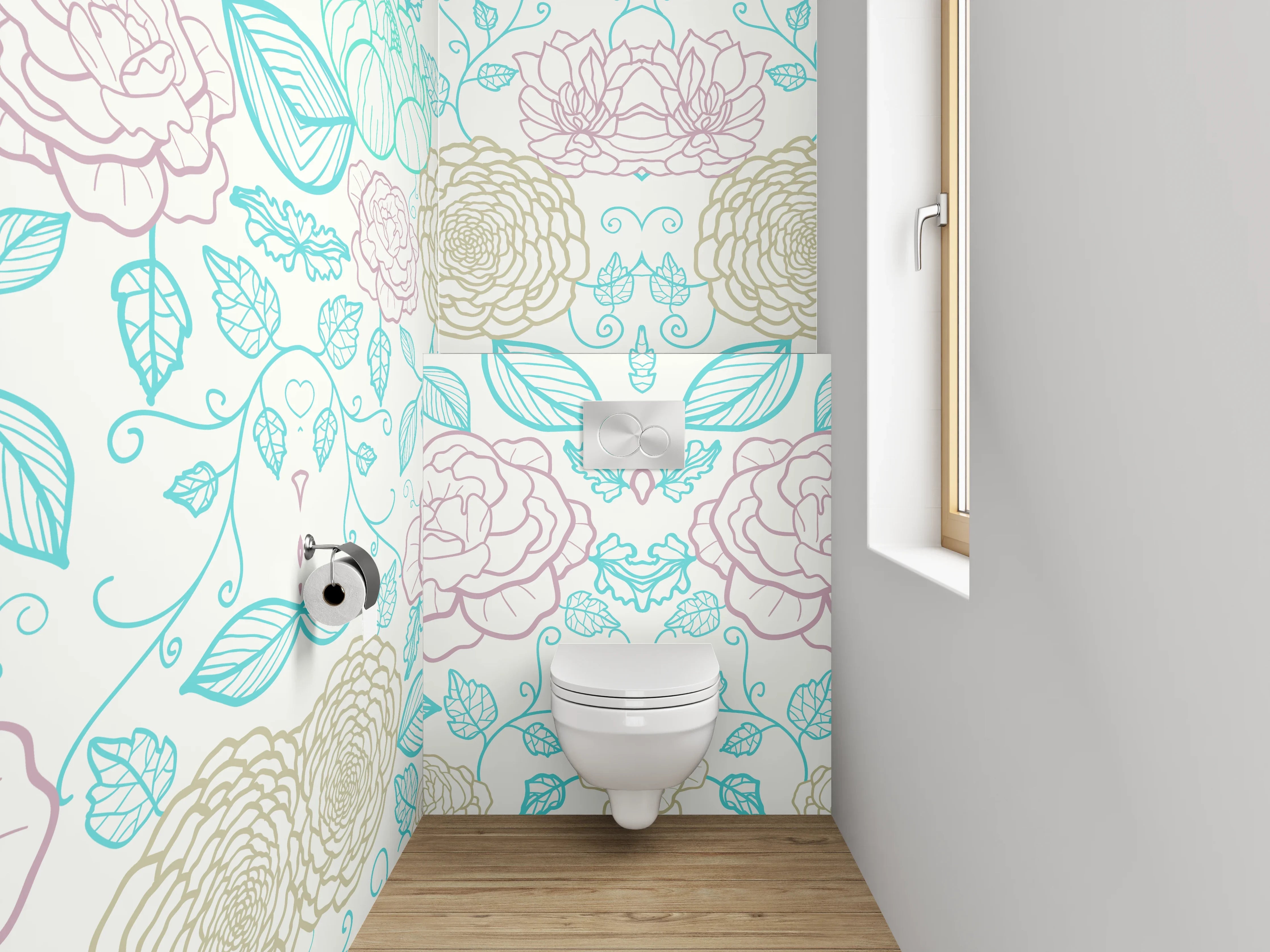 WC-Rückwand - Florales Lineart Muster in Pastell