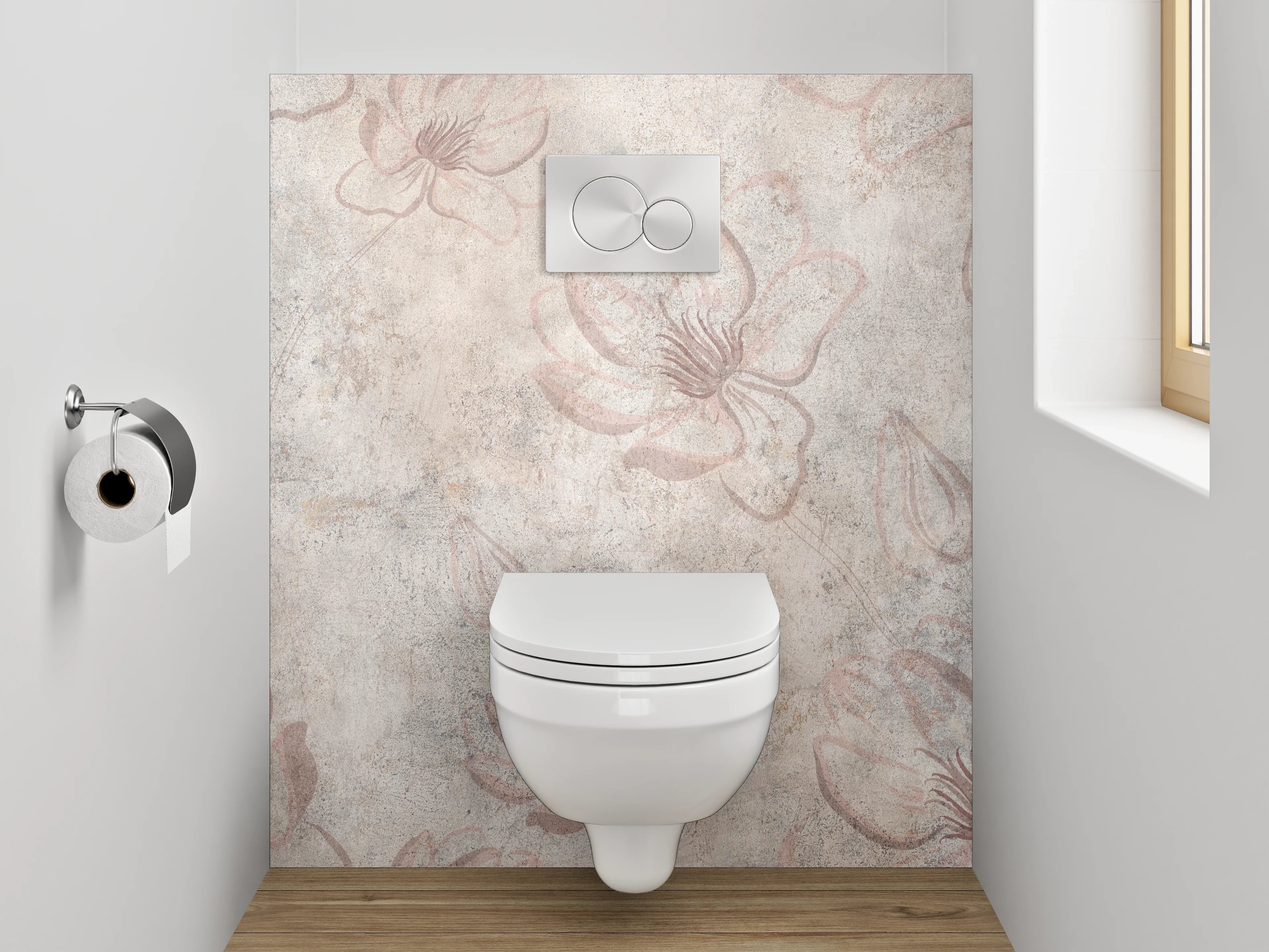 WC-Rückwand - Florales Marmor-Design mit zarten Blüten