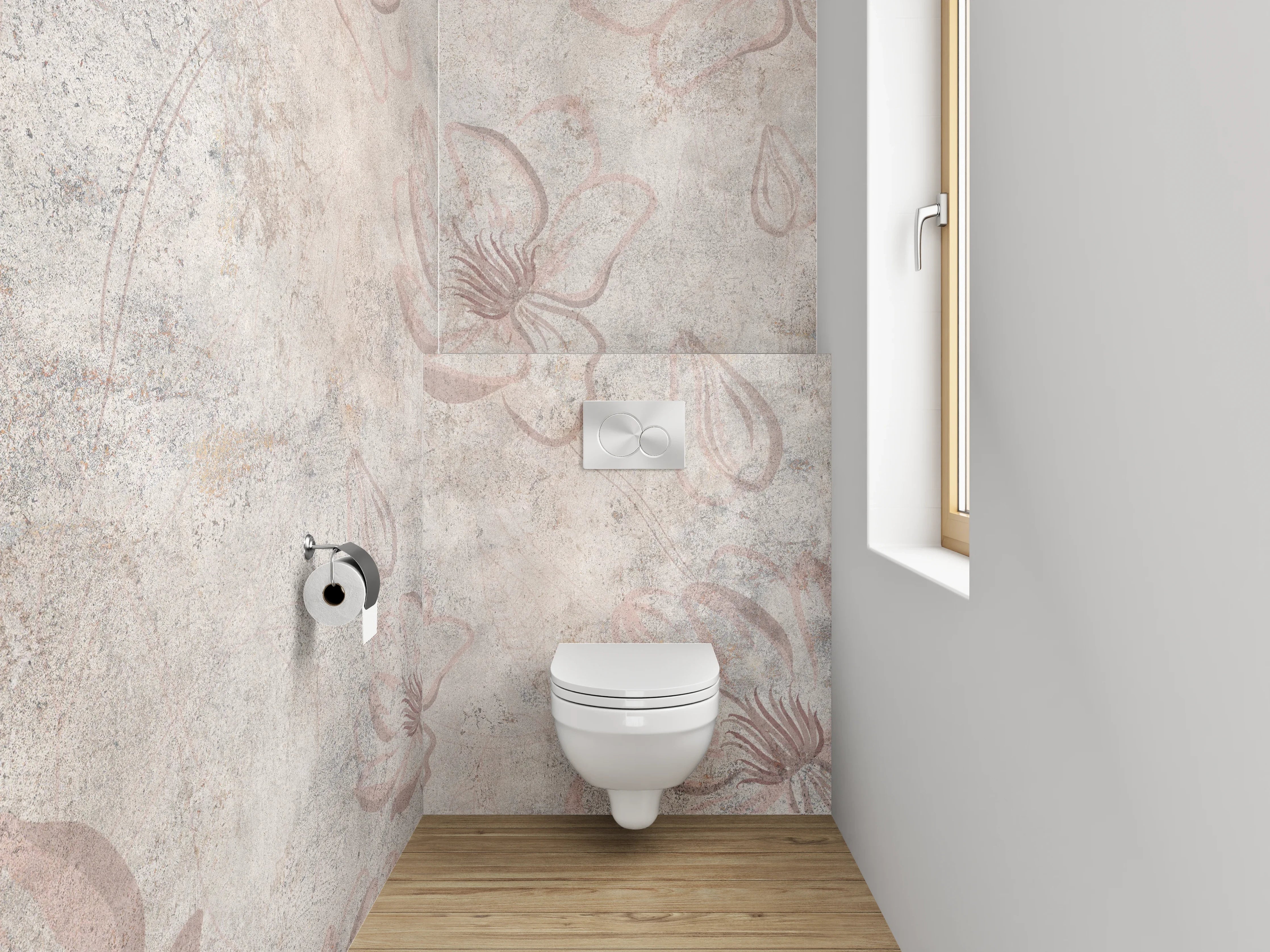 WC-Rückwand - Florales Marmor-Design mit zarten Blüten