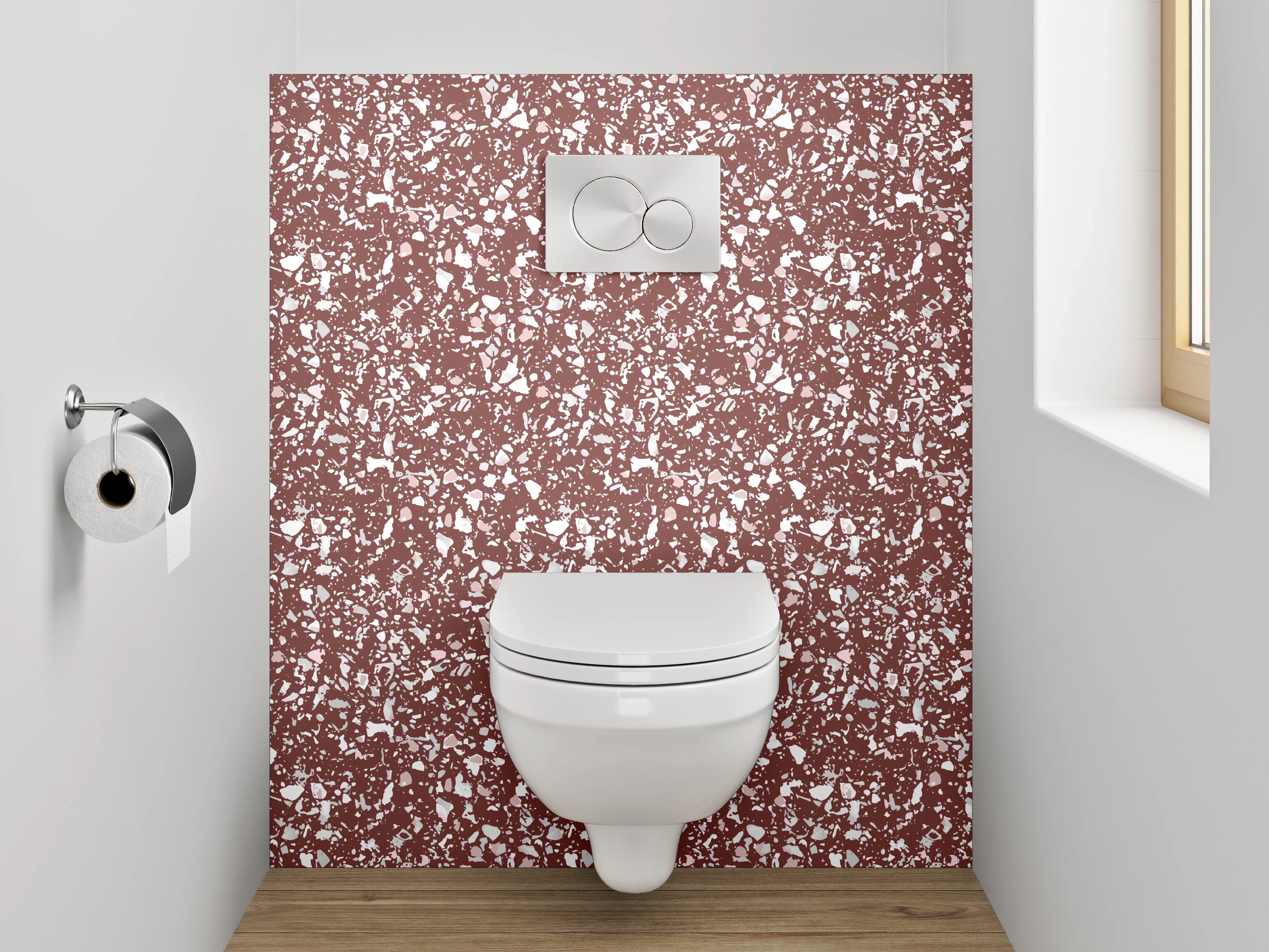 WC-Rückwand - Florales Mosaikmuster Braun Weiß