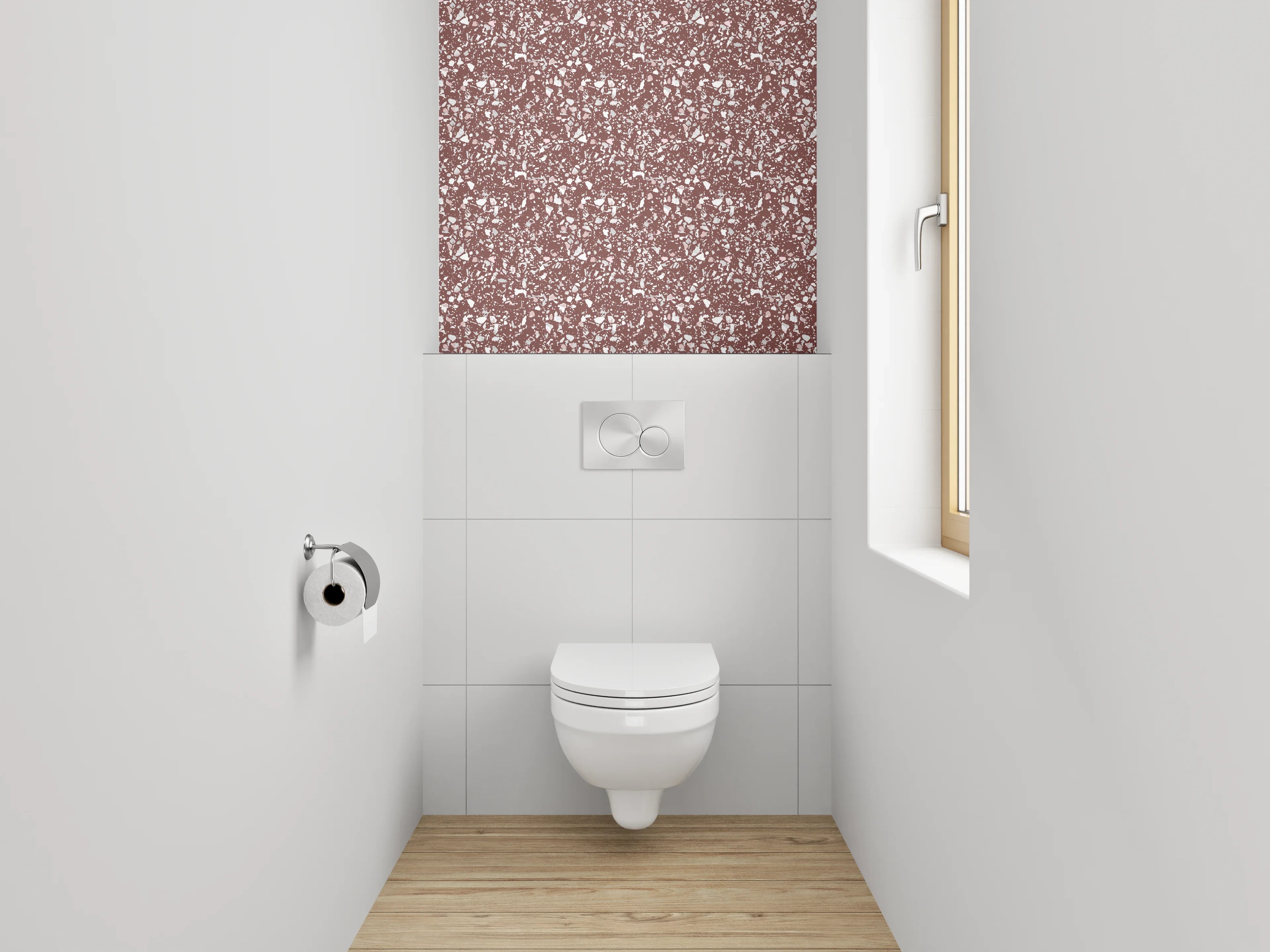 WC-Rückwand - Florales Mosaikmuster Braun Weiß