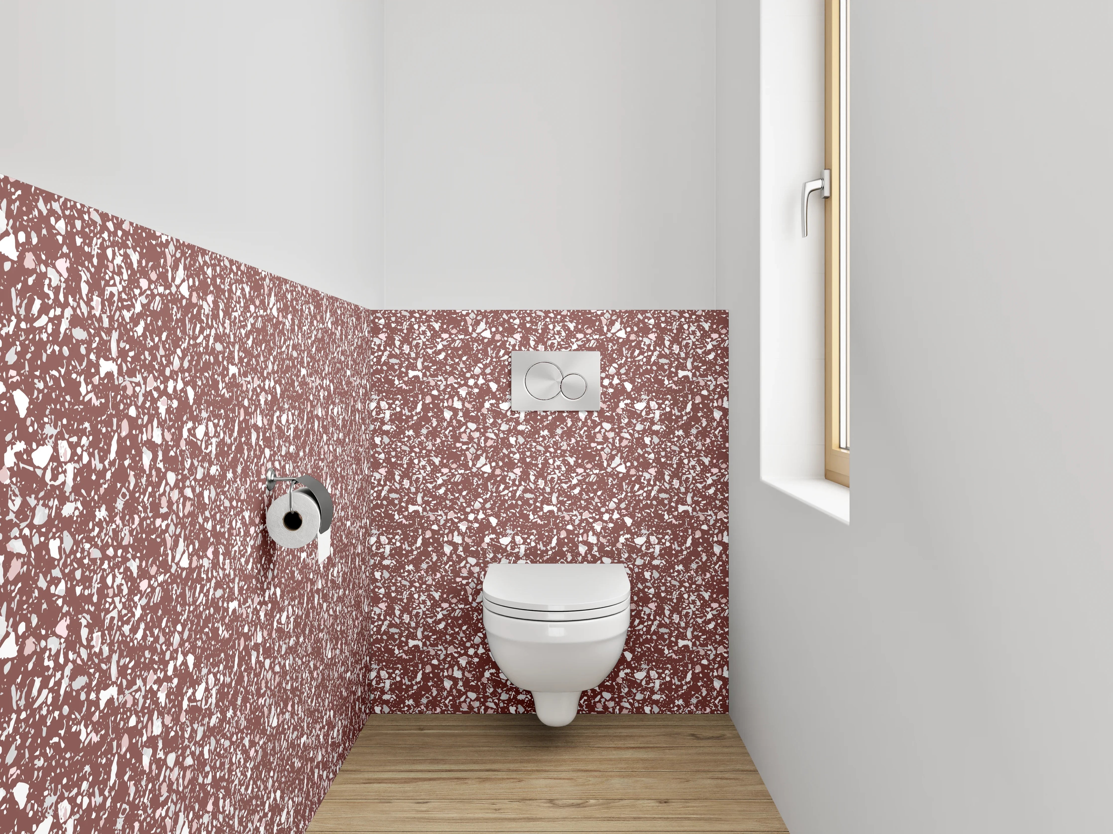 WC-Rückwand - Florales Mosaikmuster Braun Weiß