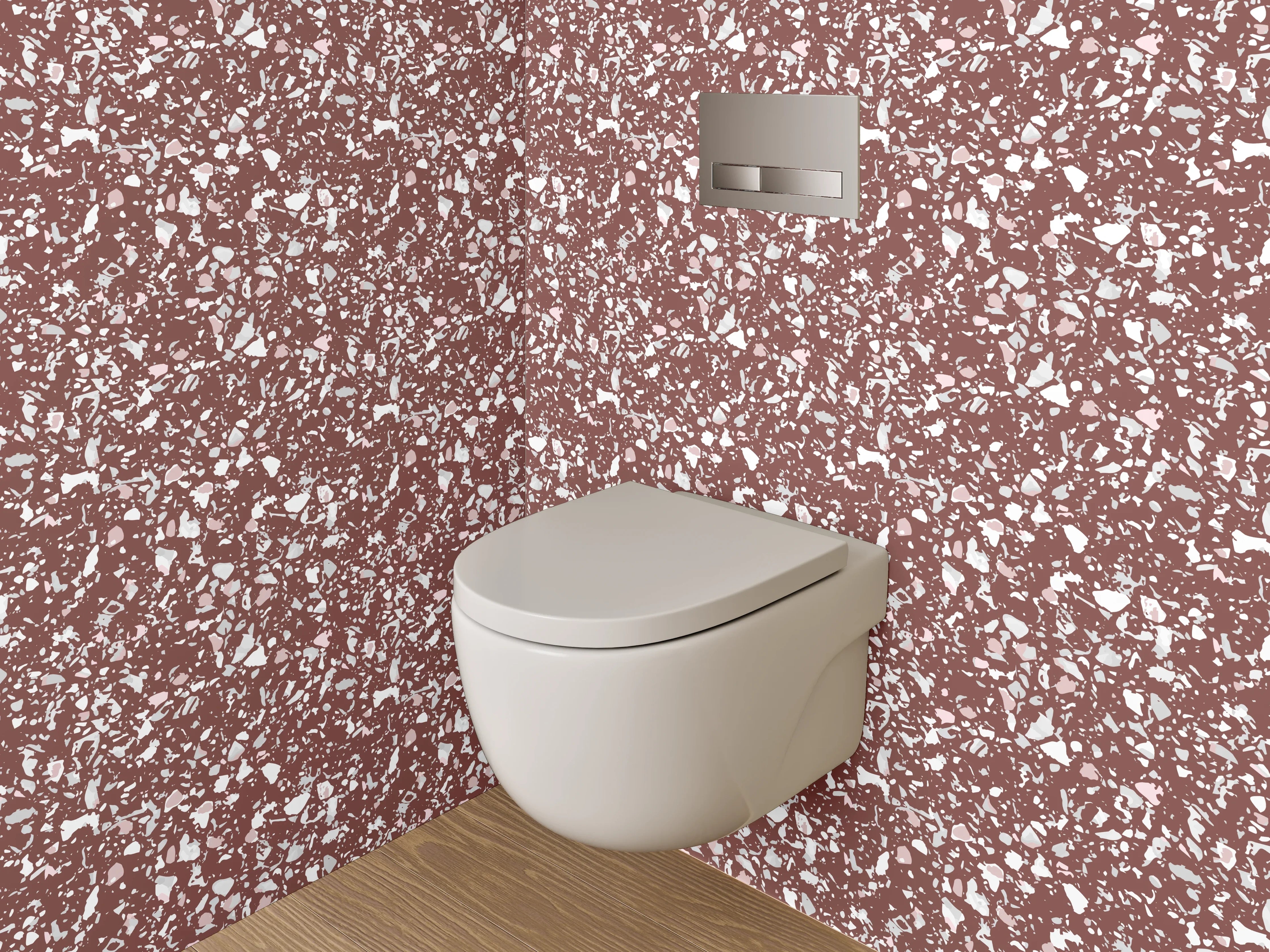 WC-Rückwand - Florales Mosaikmuster Braun Weiß