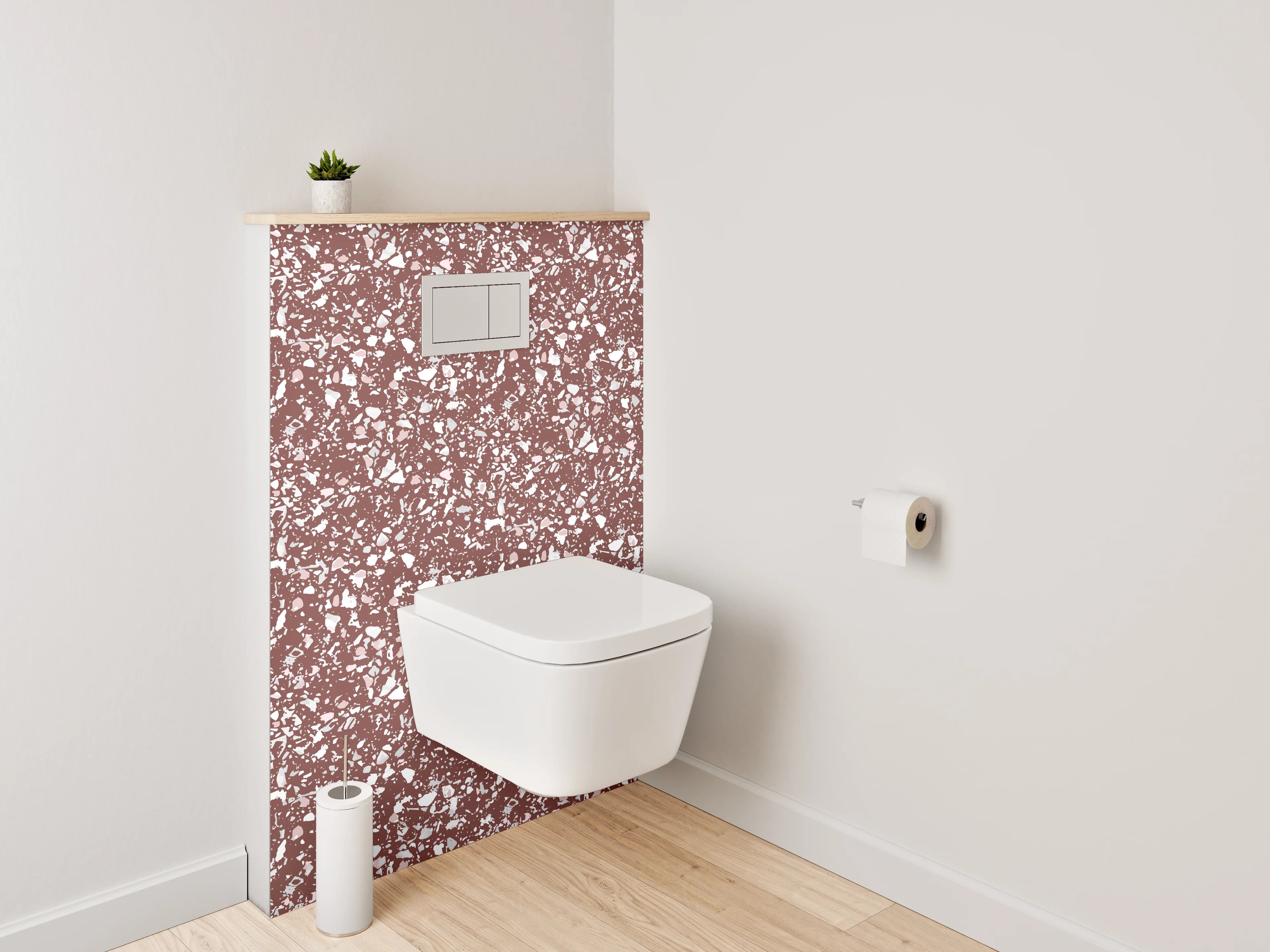 WC-Rückwand - Florales Mosaikmuster Braun Weiß