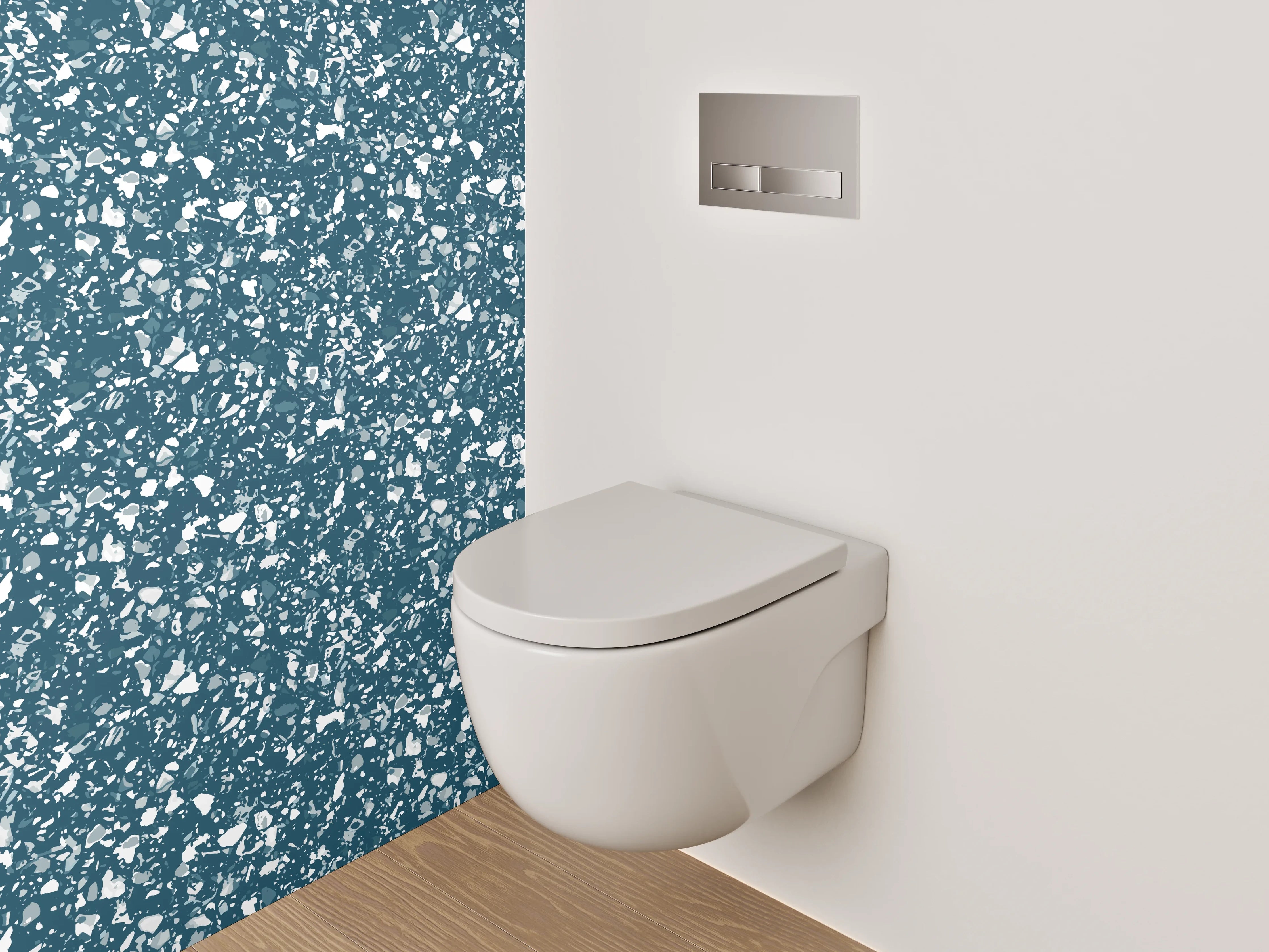 WC-Rückwand - Florales Muster Blau Weiß Modern