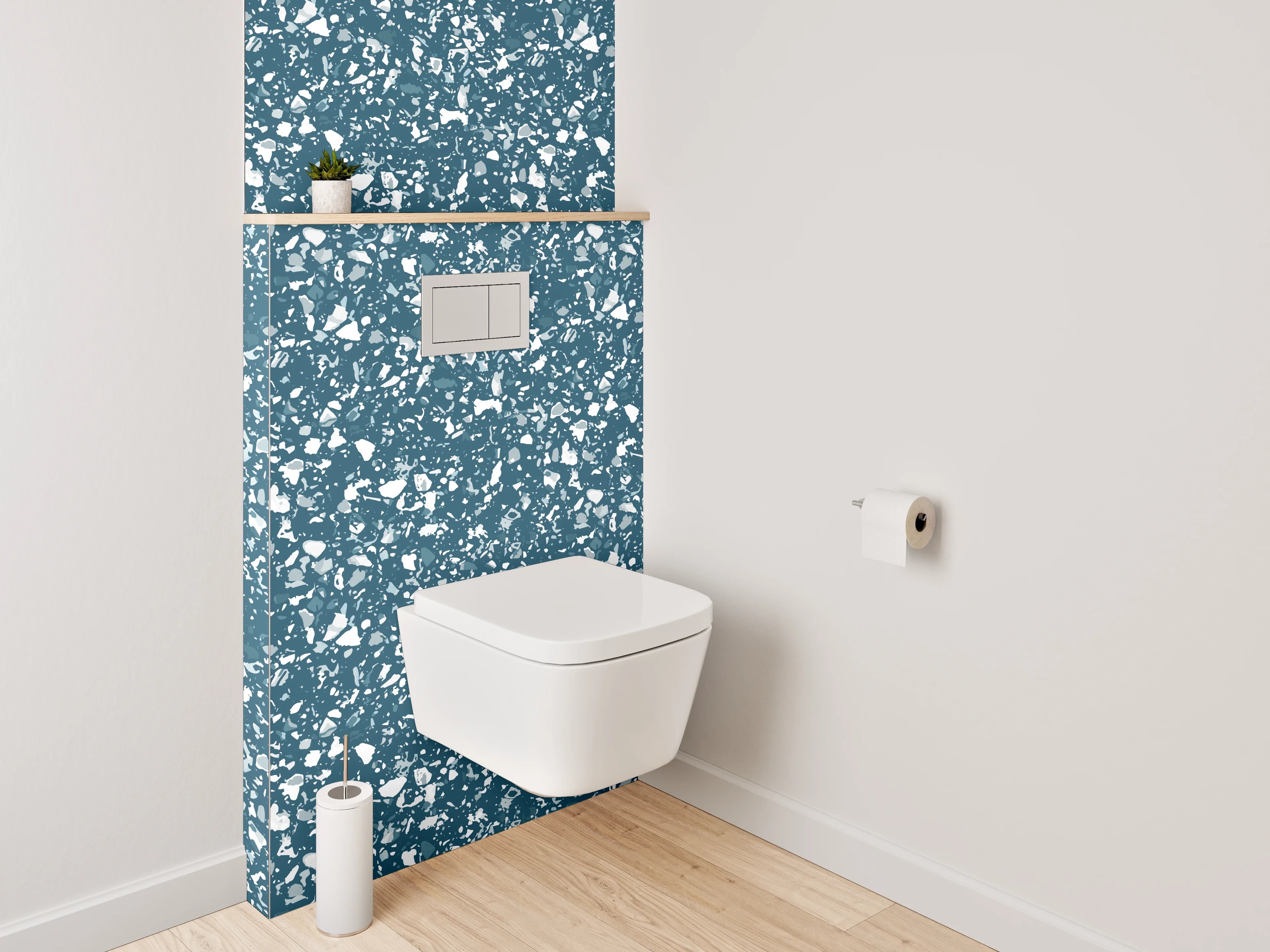 WC-Rückwand - Florales Muster Blau Weiß Modern