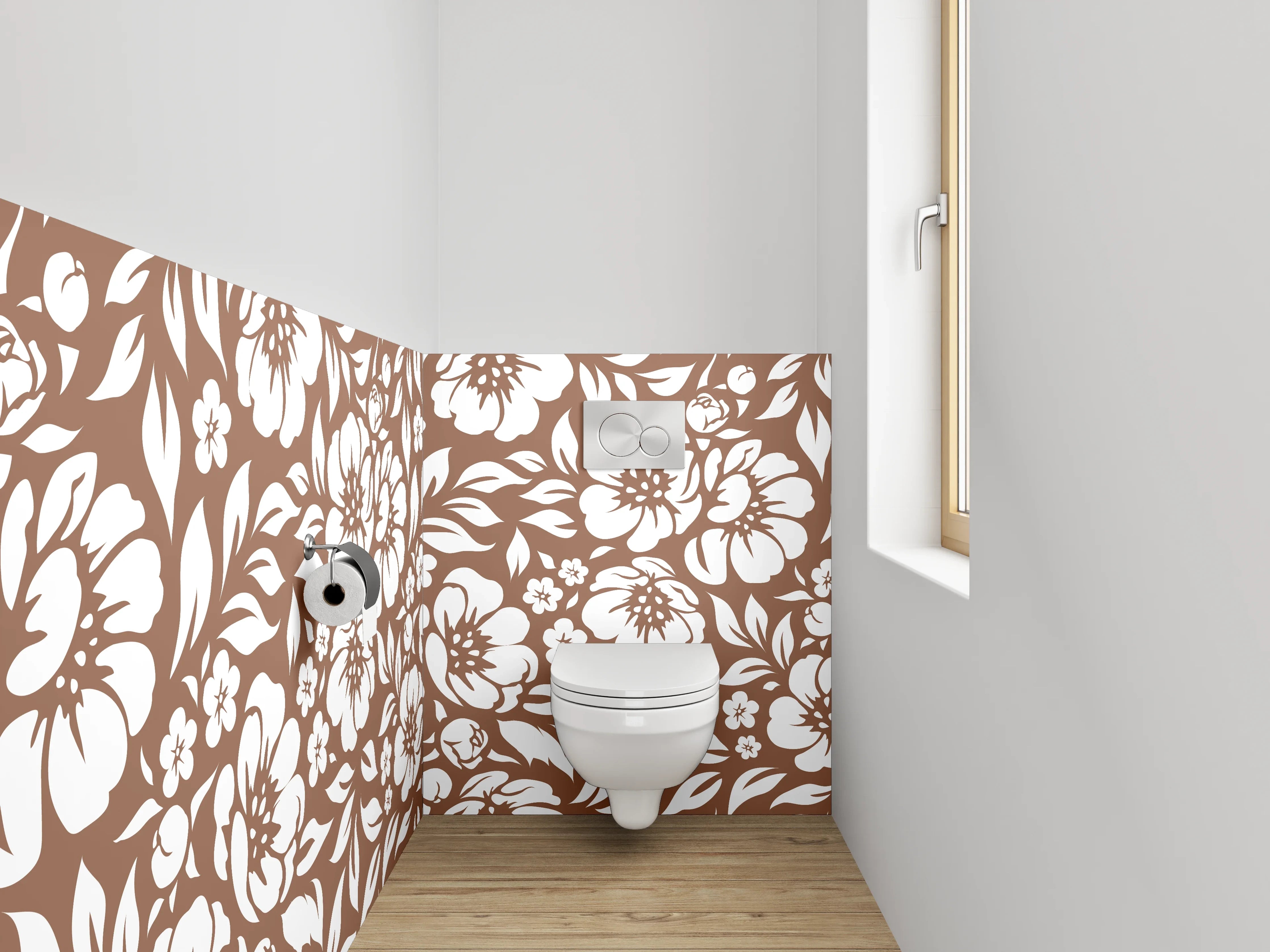 WC-Rückwand - Florales Muster Braun Weiß