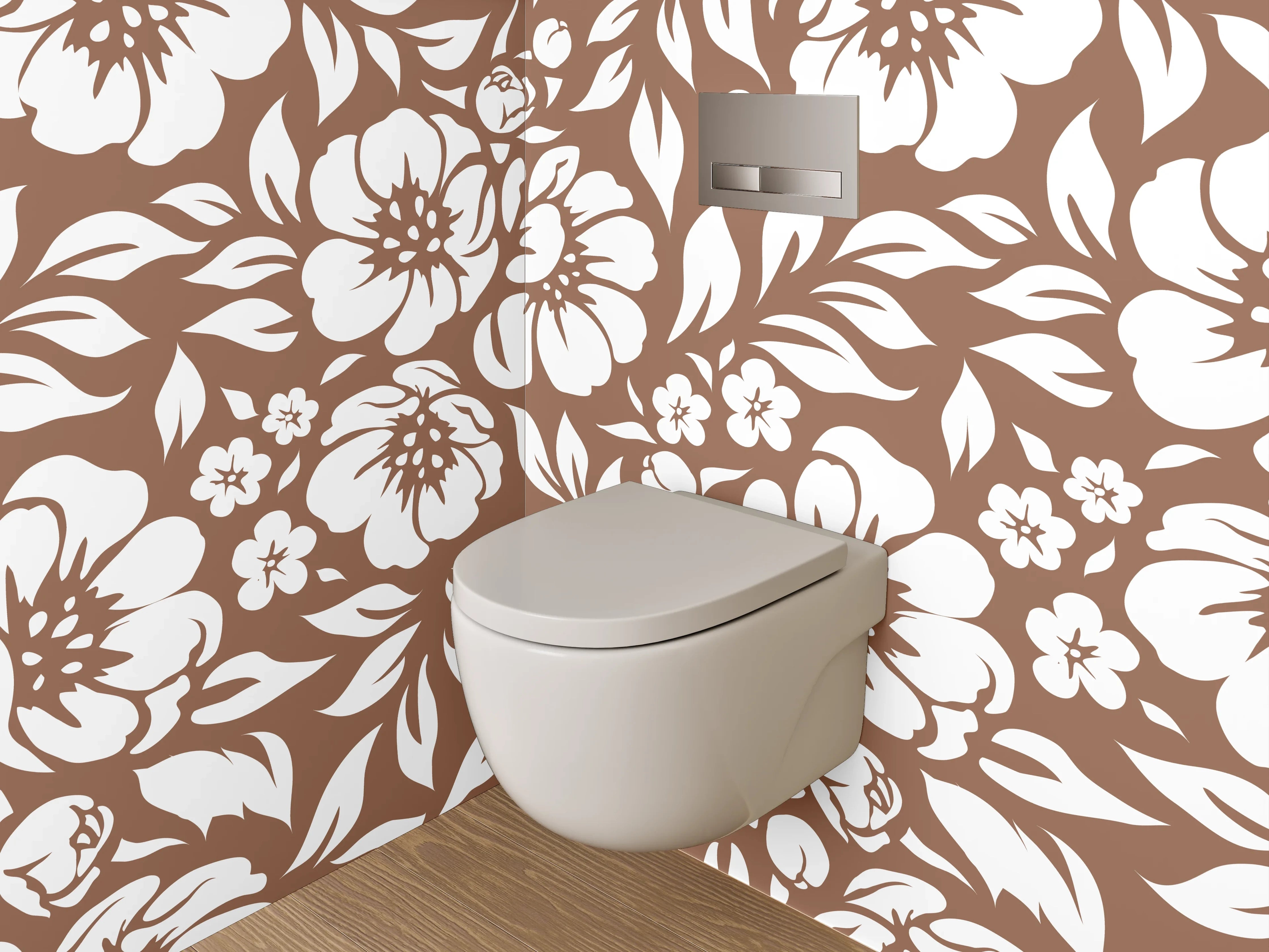 WC-Rückwand - Florales Muster Braun Weiß