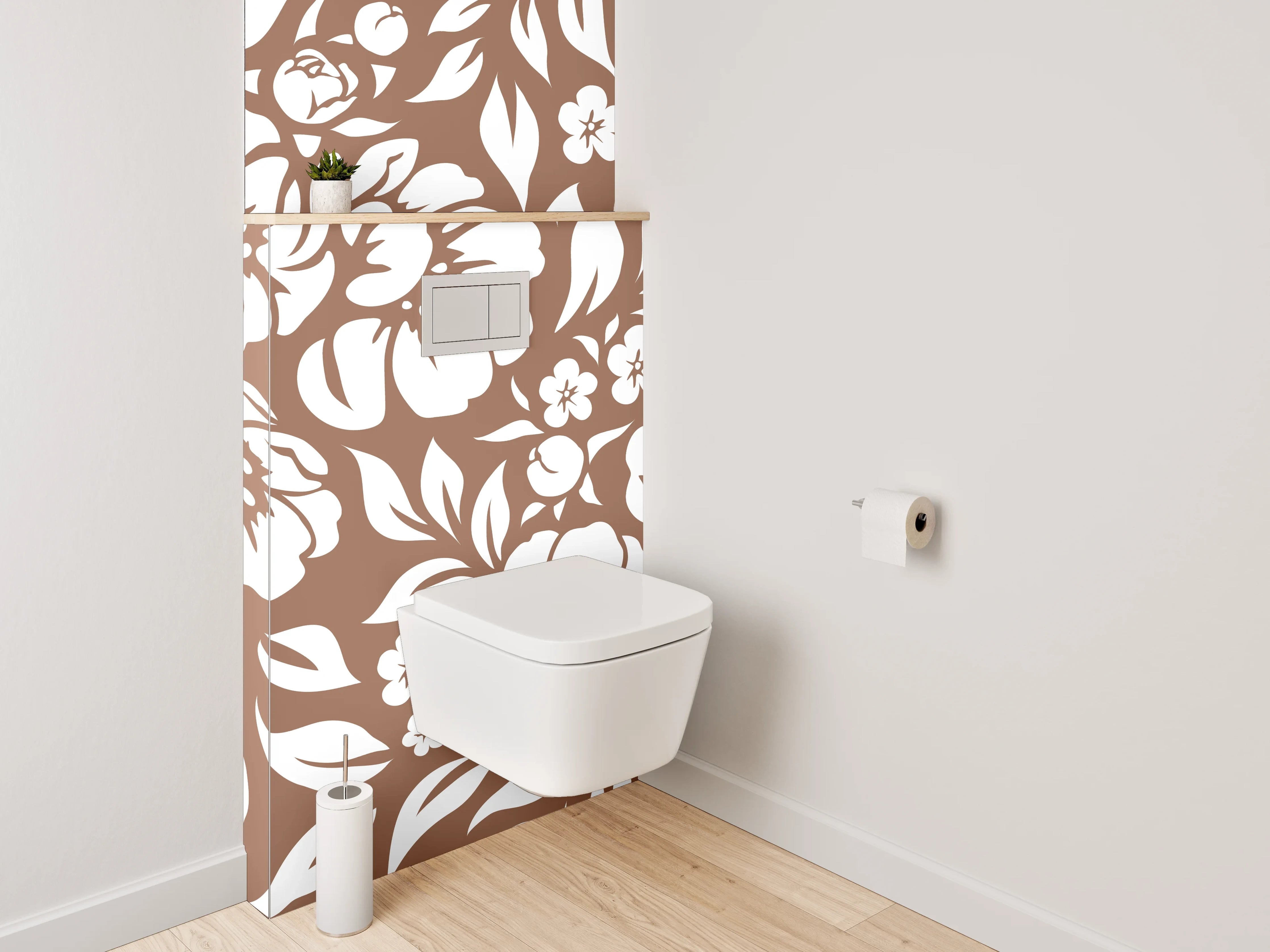 WC-Rückwand - Florales Muster Braun Weiß