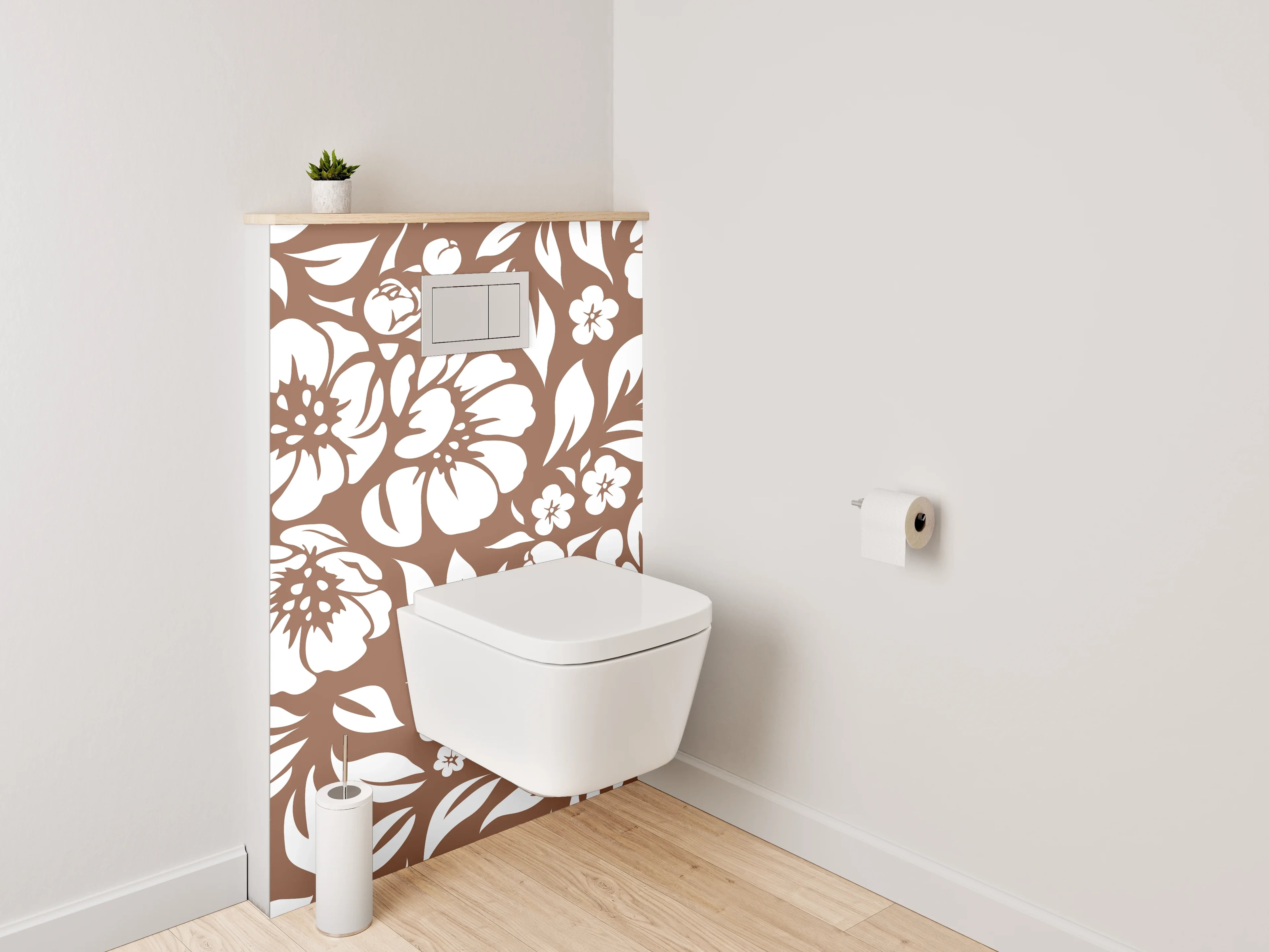 WC-Rückwand - Florales Muster Braun Weiß