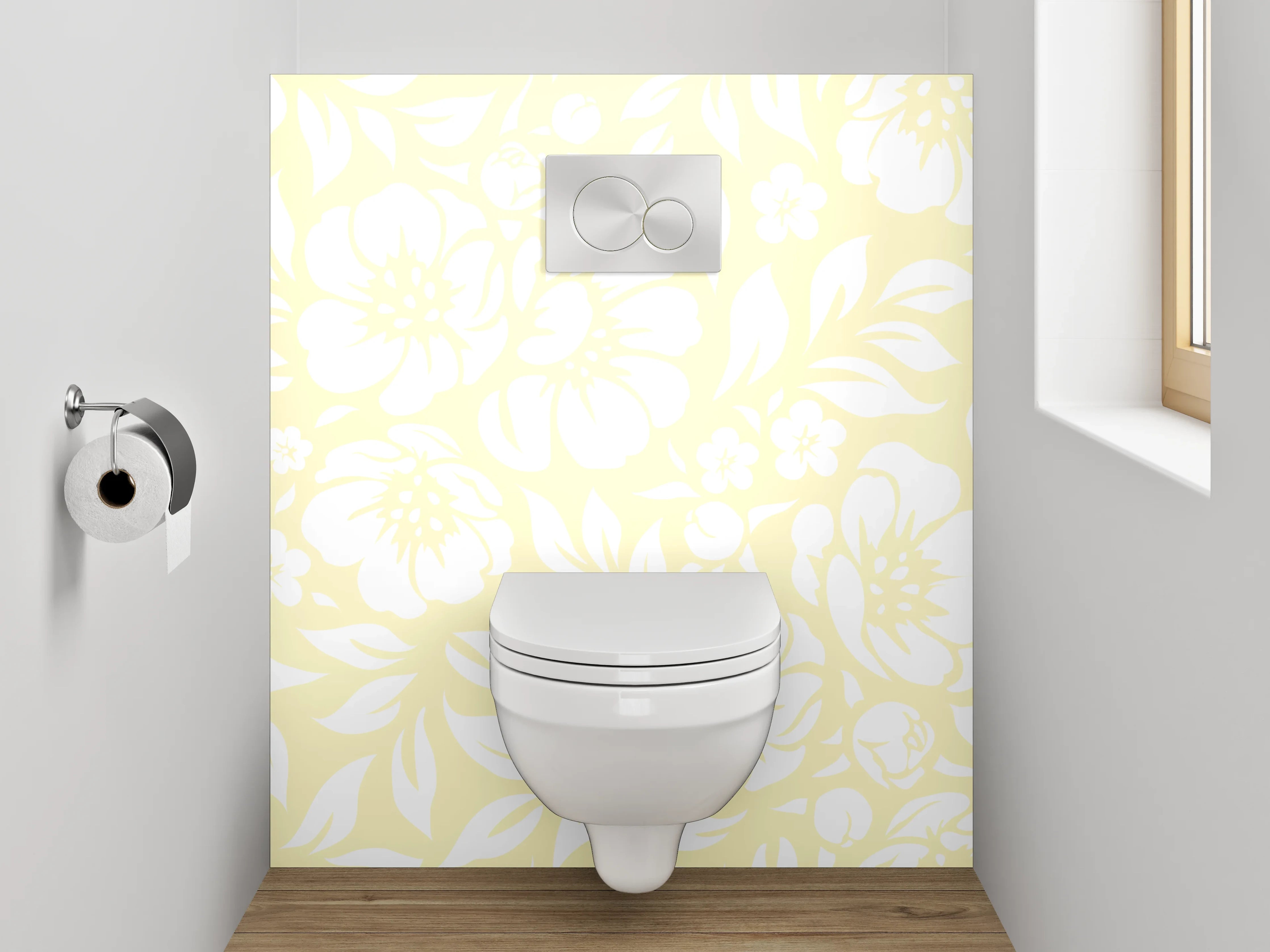 WC-Rückwand - Florales Muster Gelb Weiß