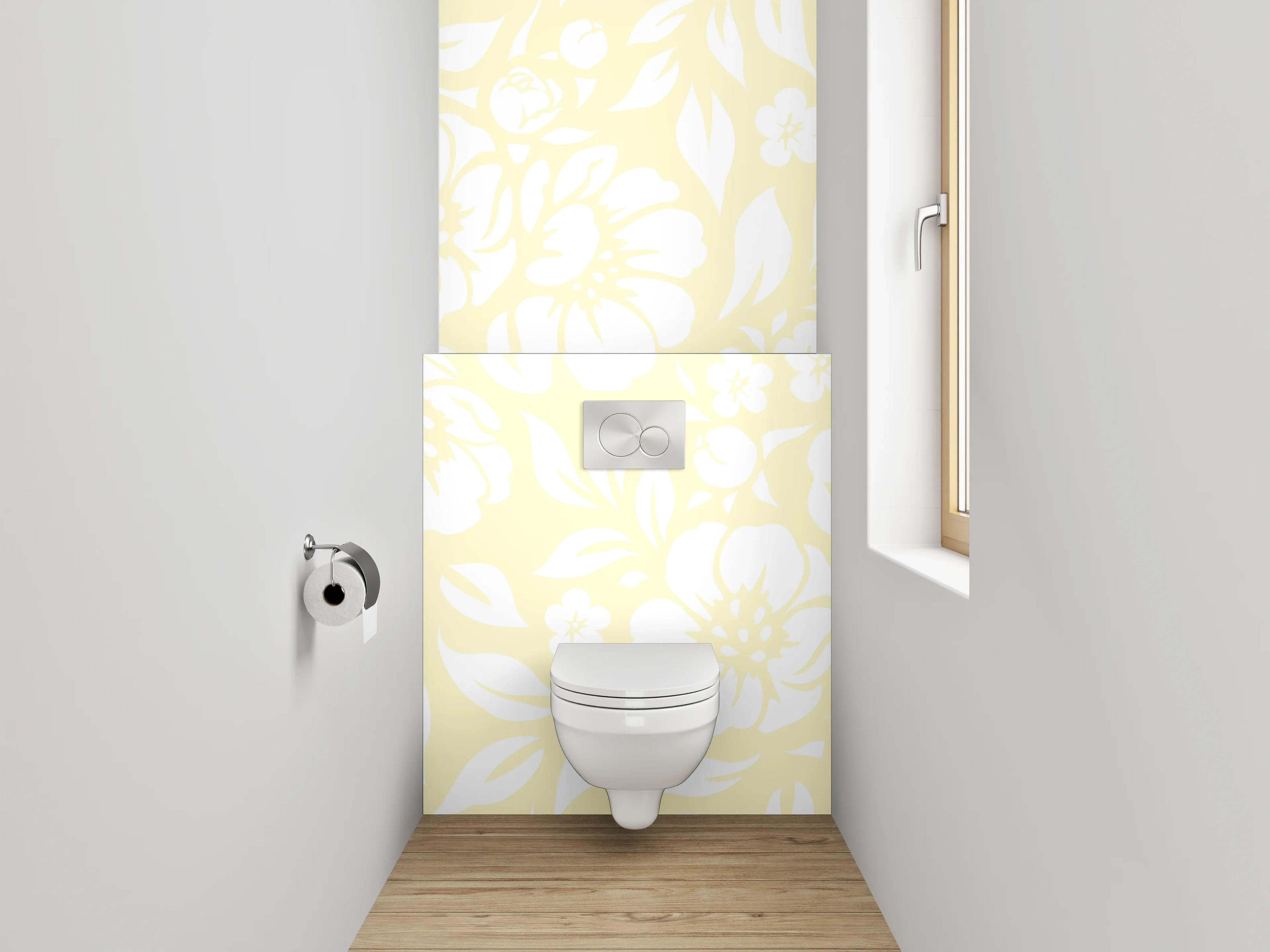 WC-Rückwand - Florales Muster Gelb Weiß