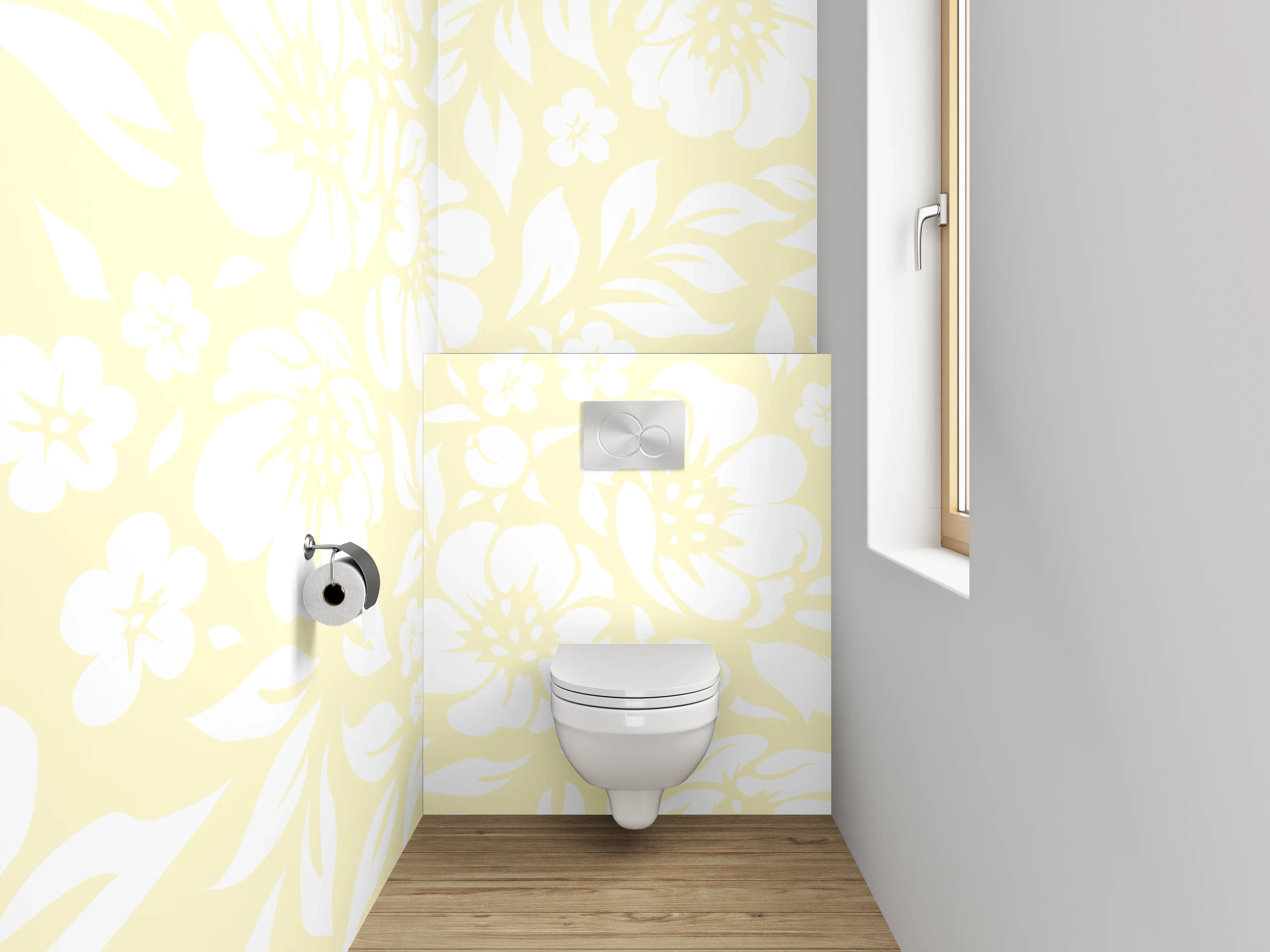 WC-Rückwand - Florales Muster Gelb Weiß