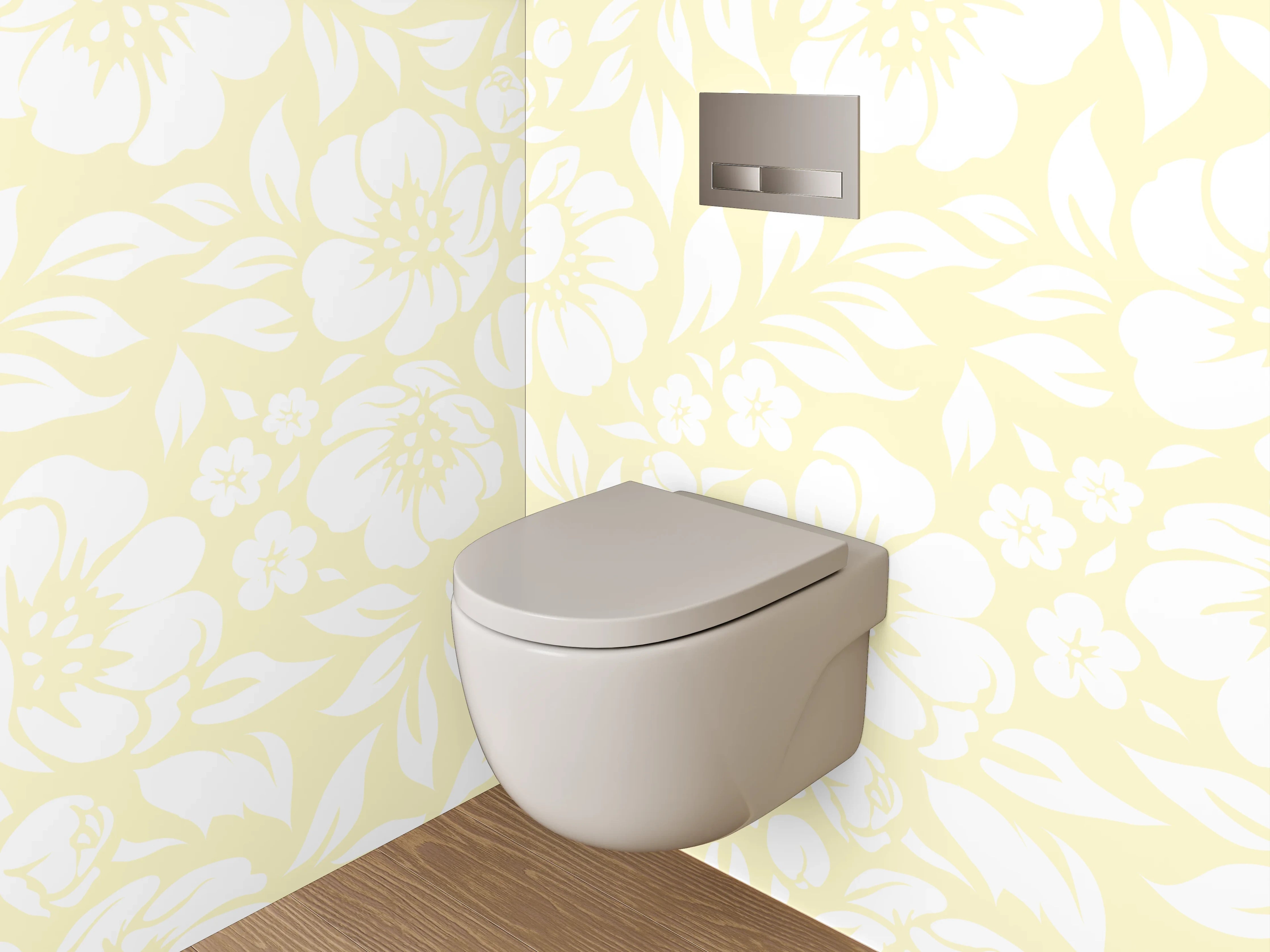 WC-Rückwand - Florales Muster Gelb Weiß
