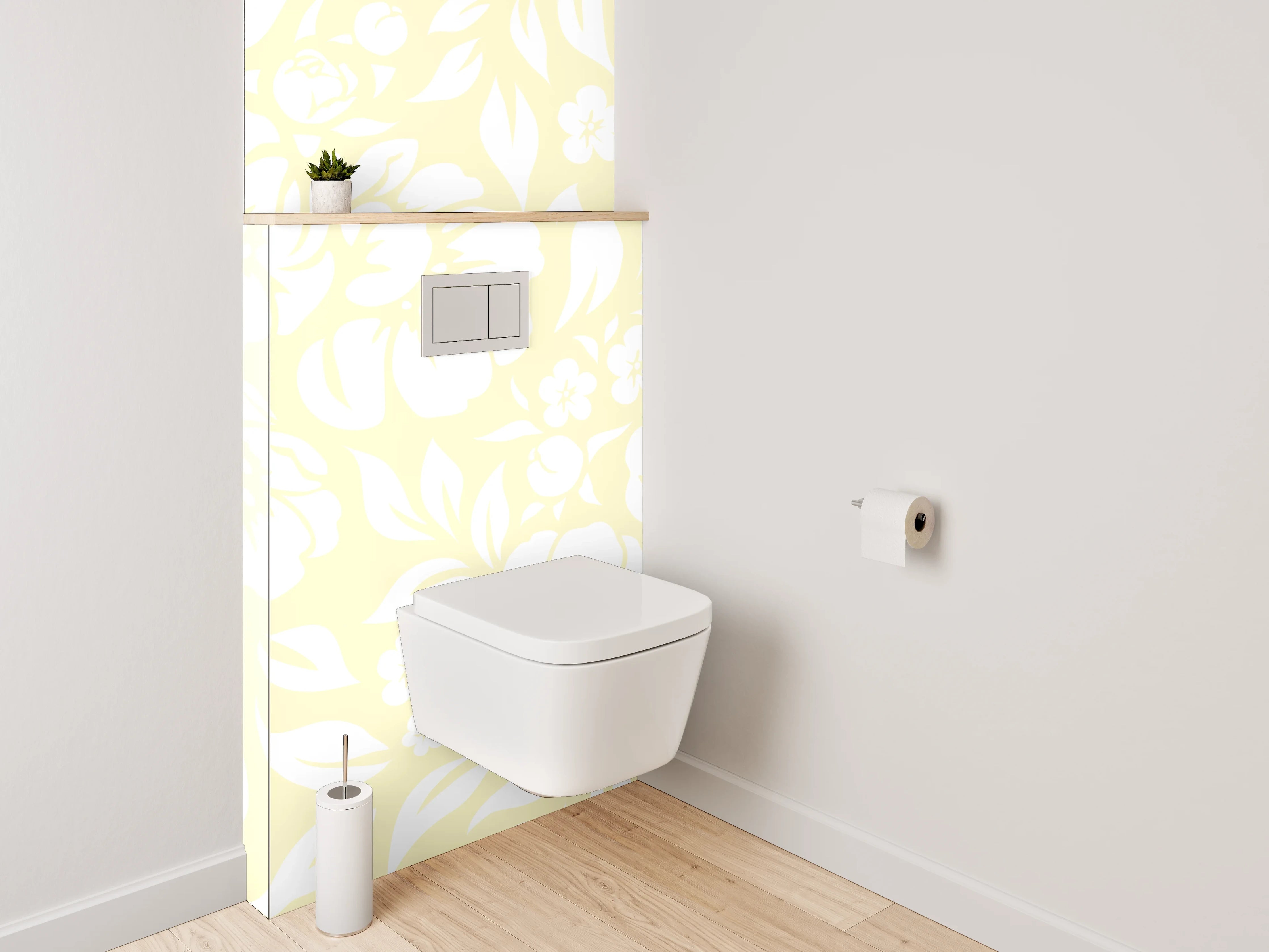 WC-Rückwand - Florales Muster Gelb Weiß