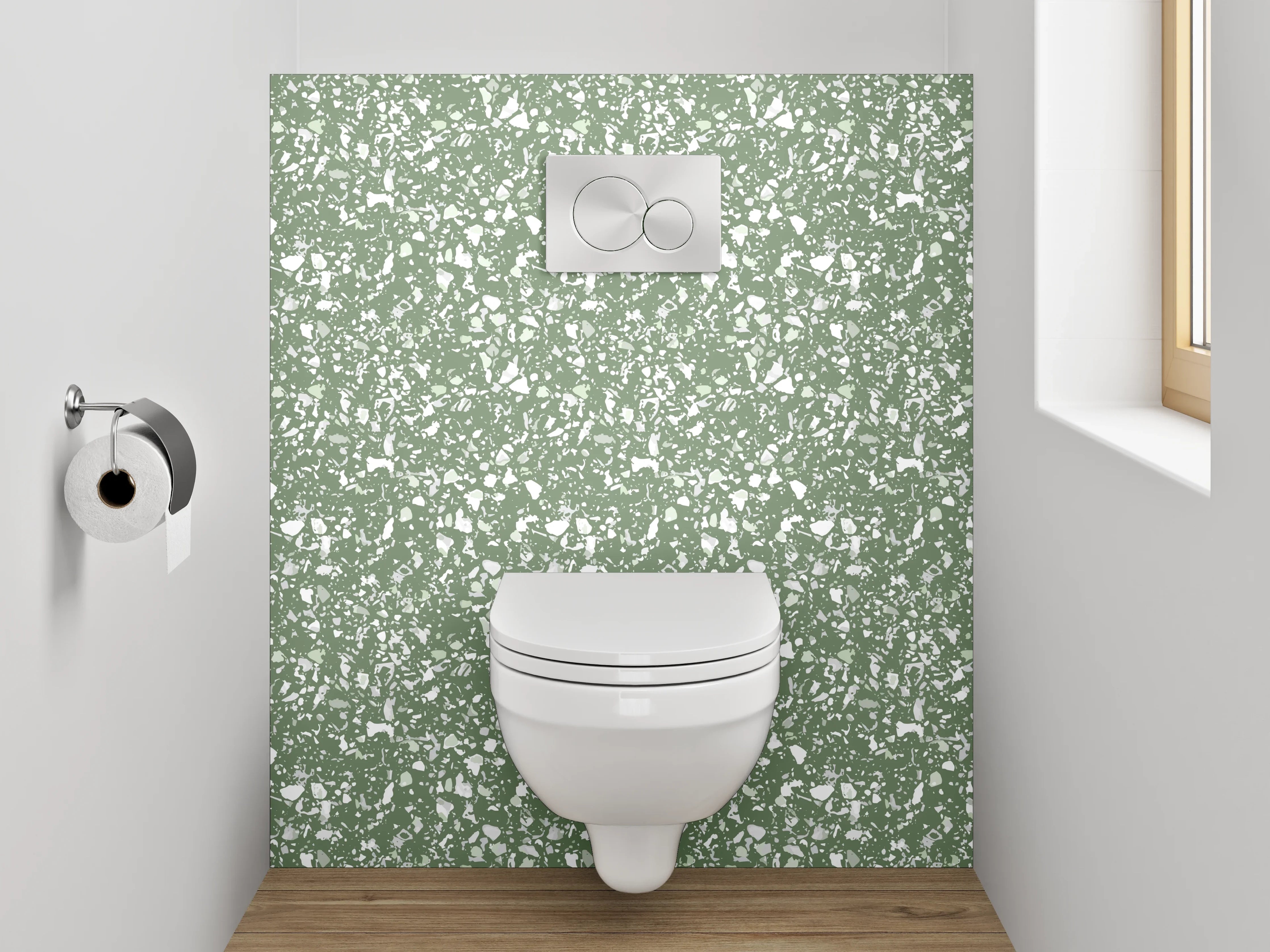 WC-Rückwand - Florales Muster Grün Weiß Modern